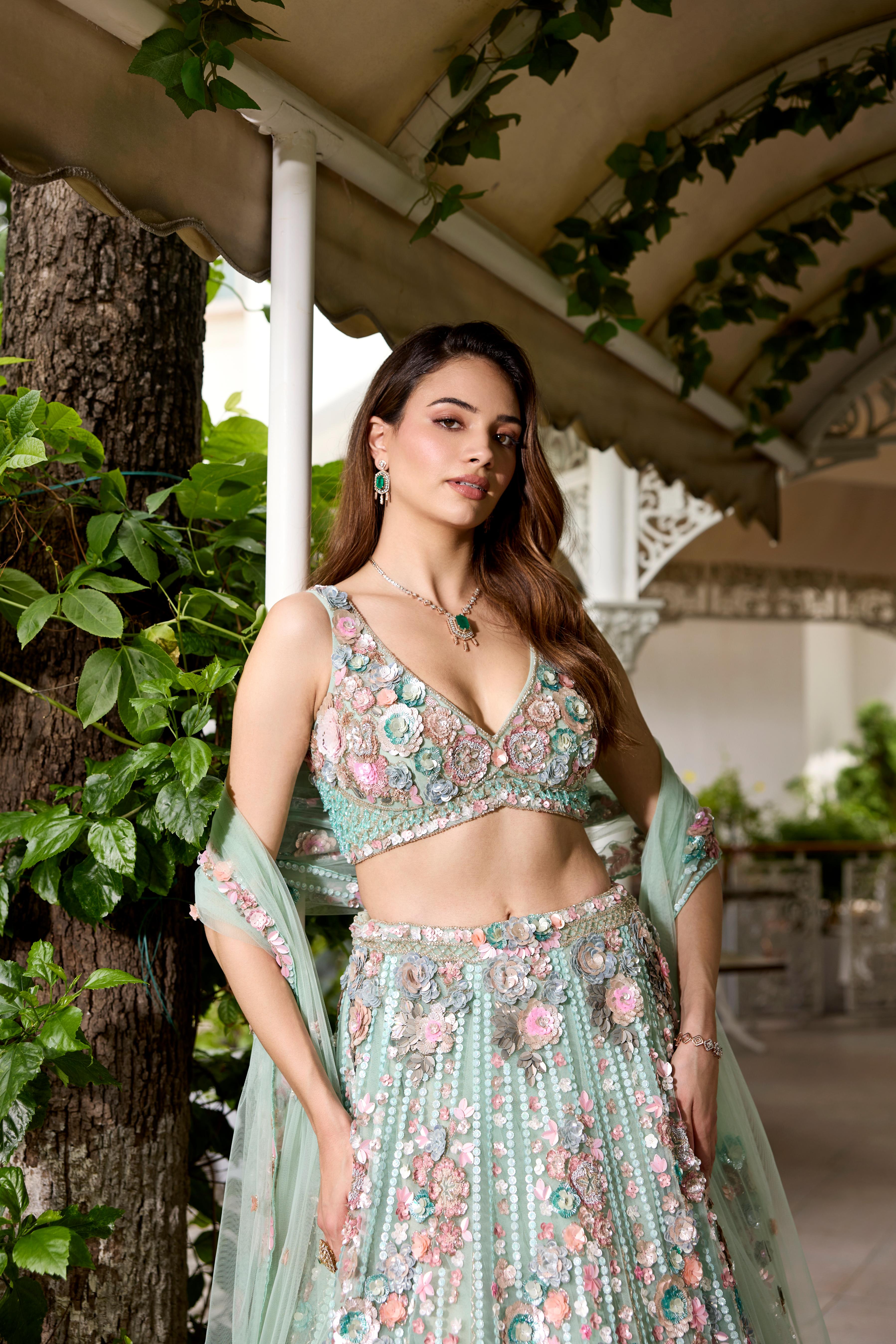 Seafoam Green Embellished Premium Lehenga Set
