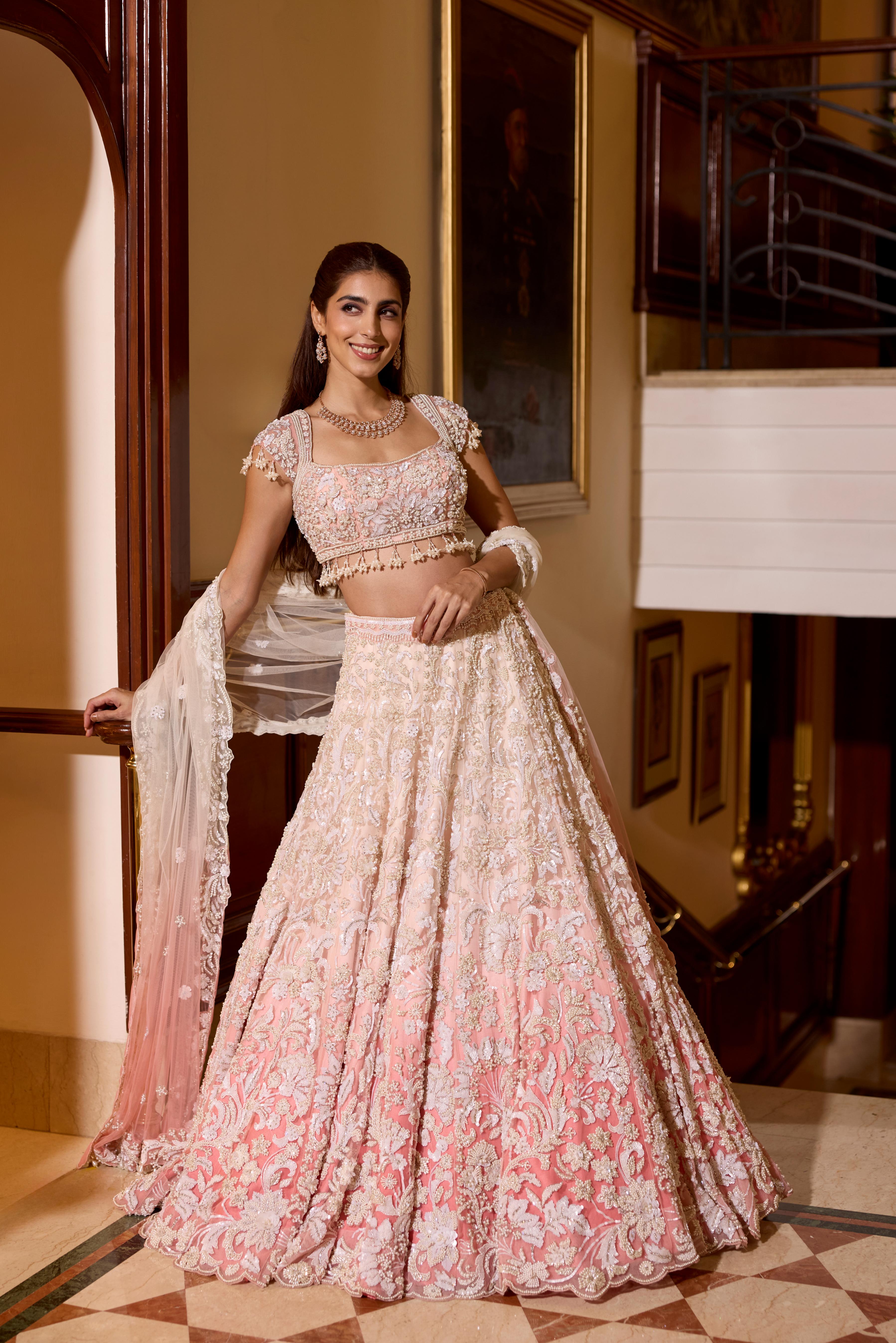 Blush Pink Ombre Embellished Premium Lehenga Set