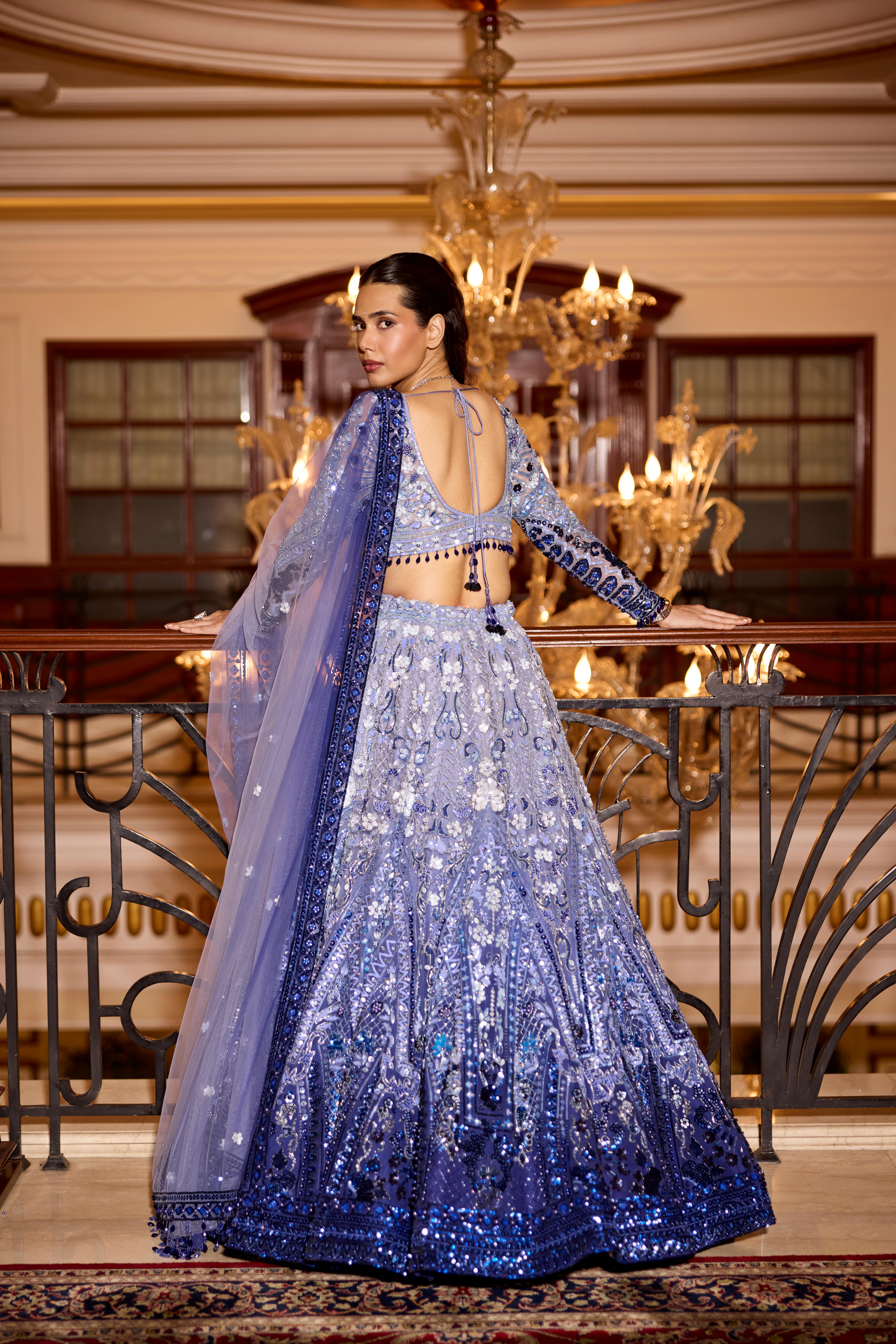 Periwinkle Blue Ombre Embellished Premium Lehenga Set