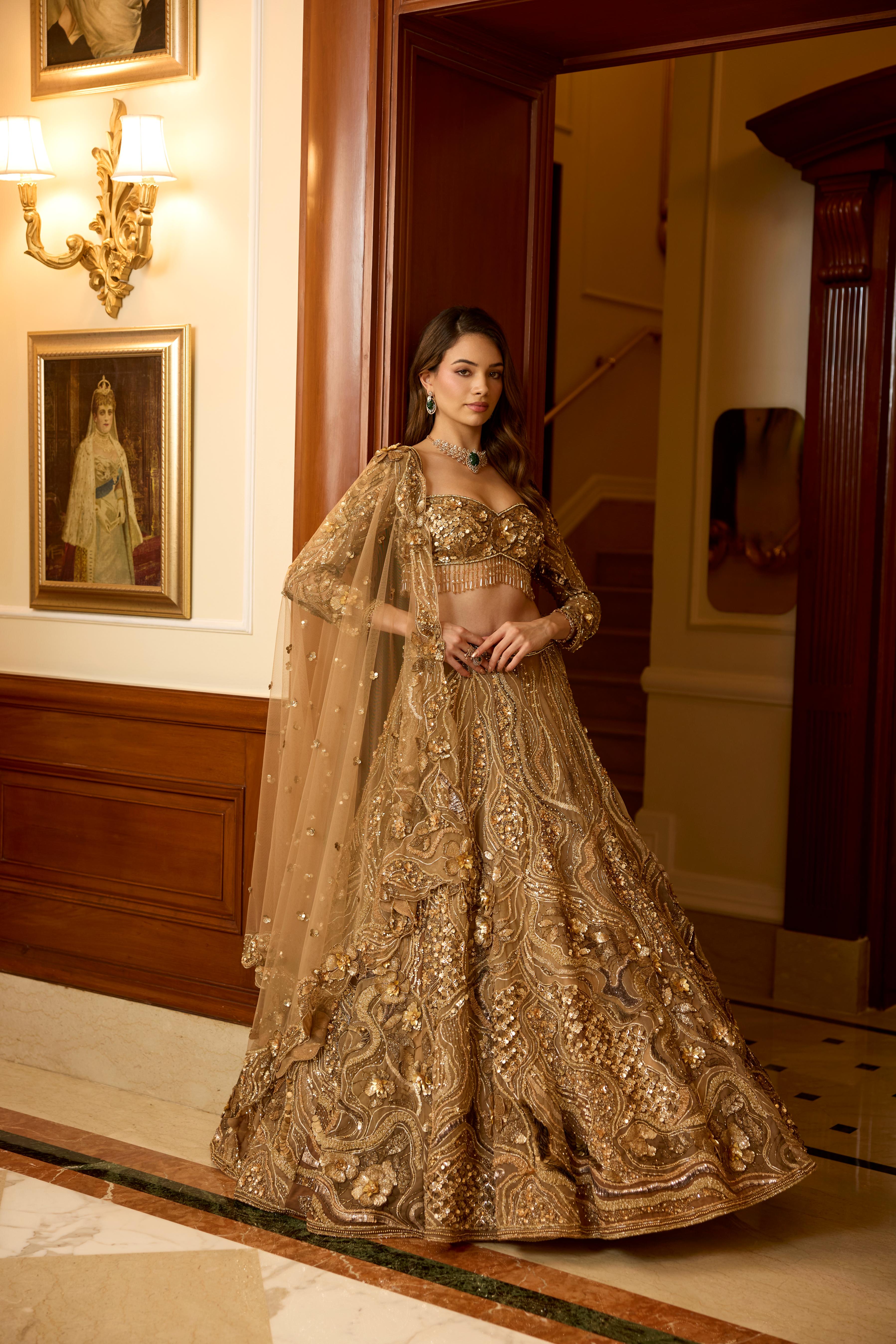 Dark Gold Embellished Premium Lehenga Set