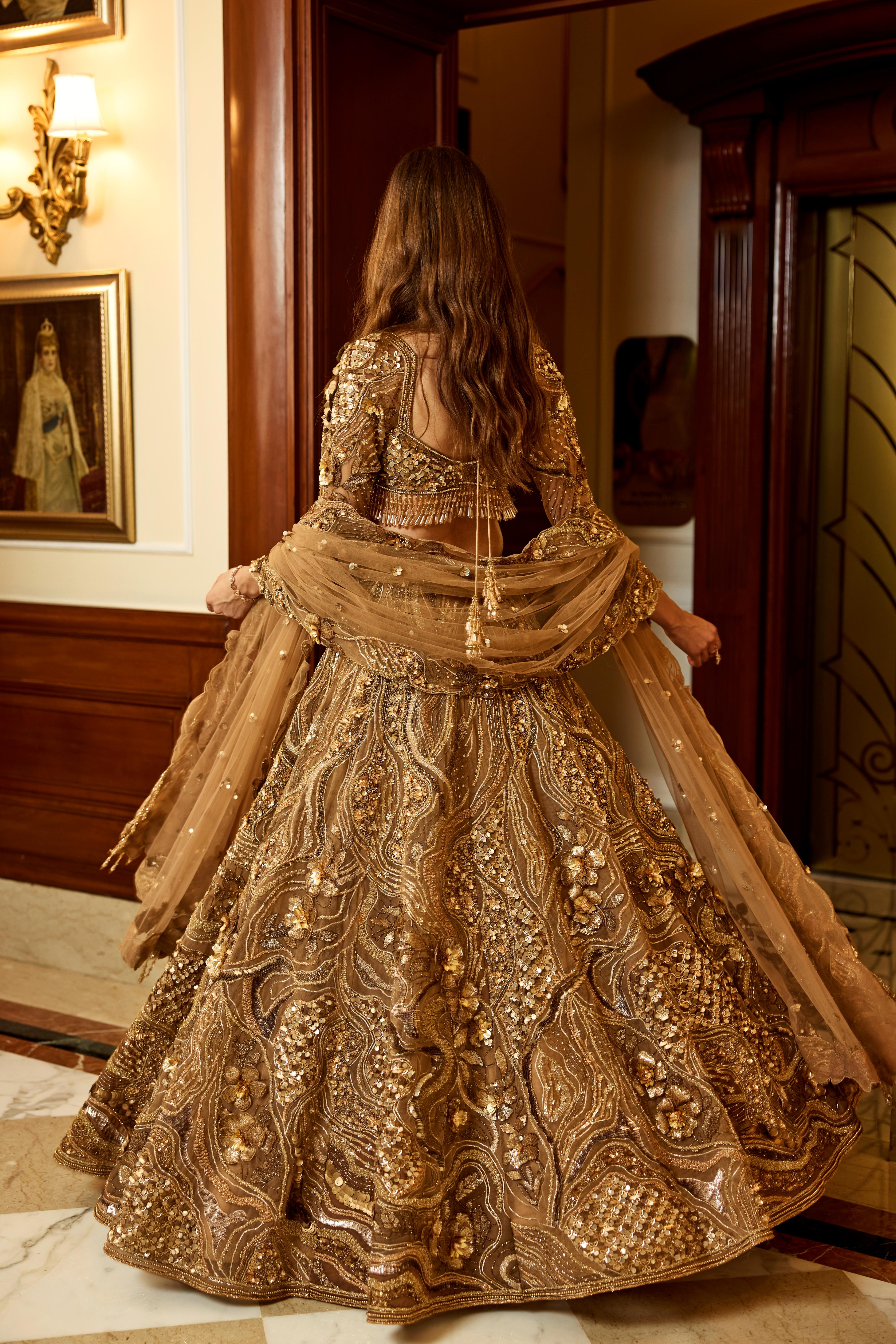 Dark Gold Embellished Premium Lehenga Set