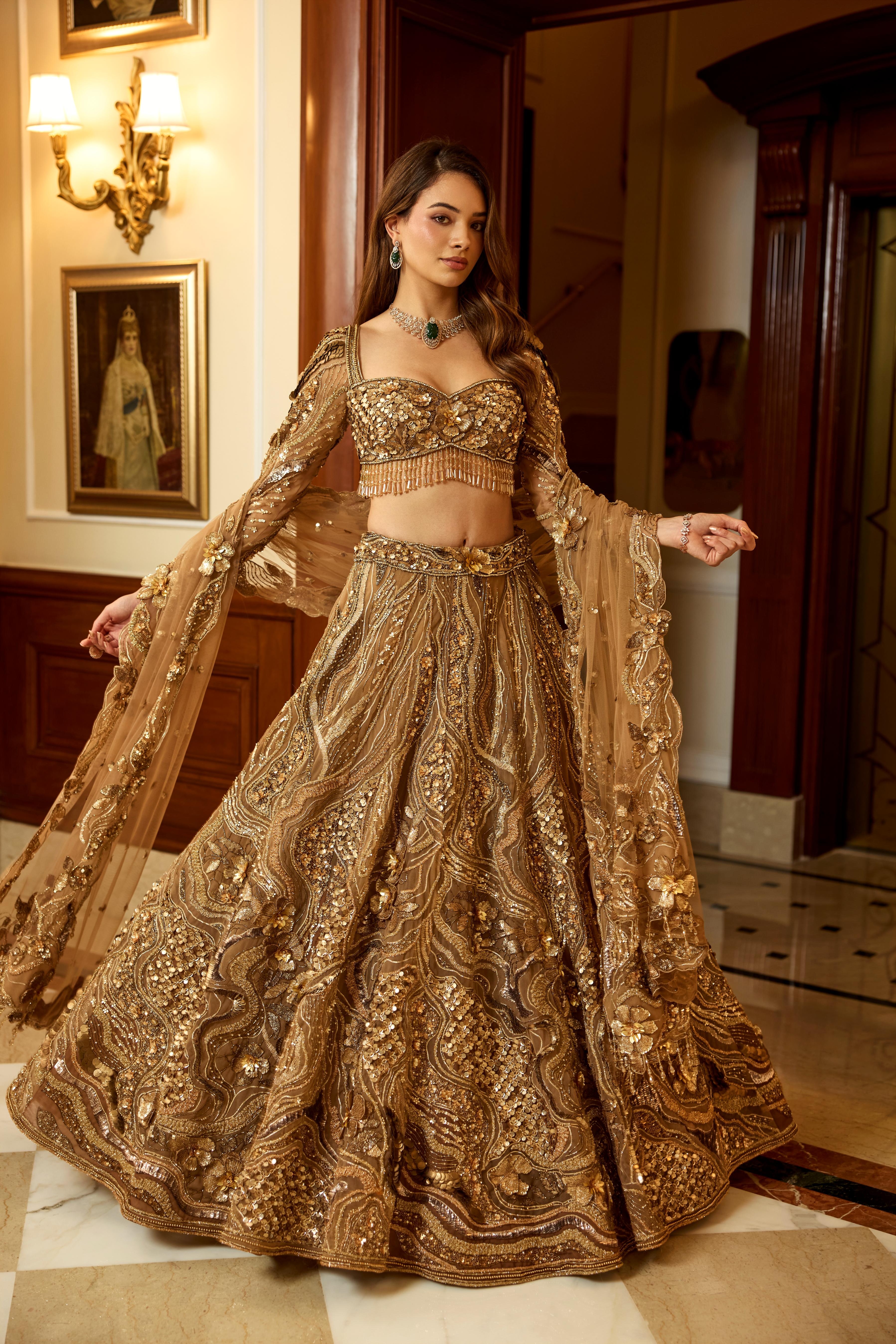 Dark Gold Embellished Premium Lehenga Set