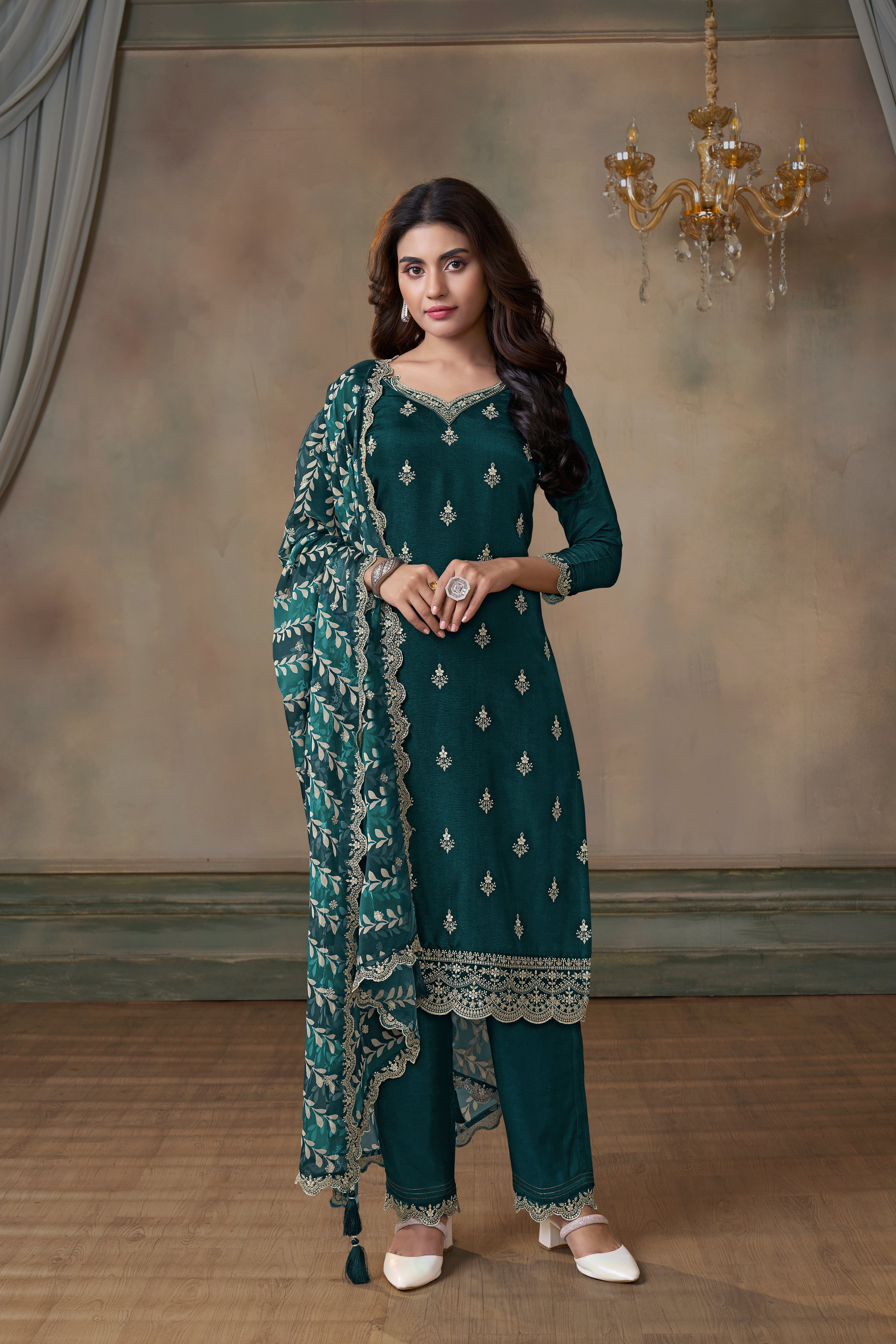 Teal Dola Silk Kurta & Pant Set