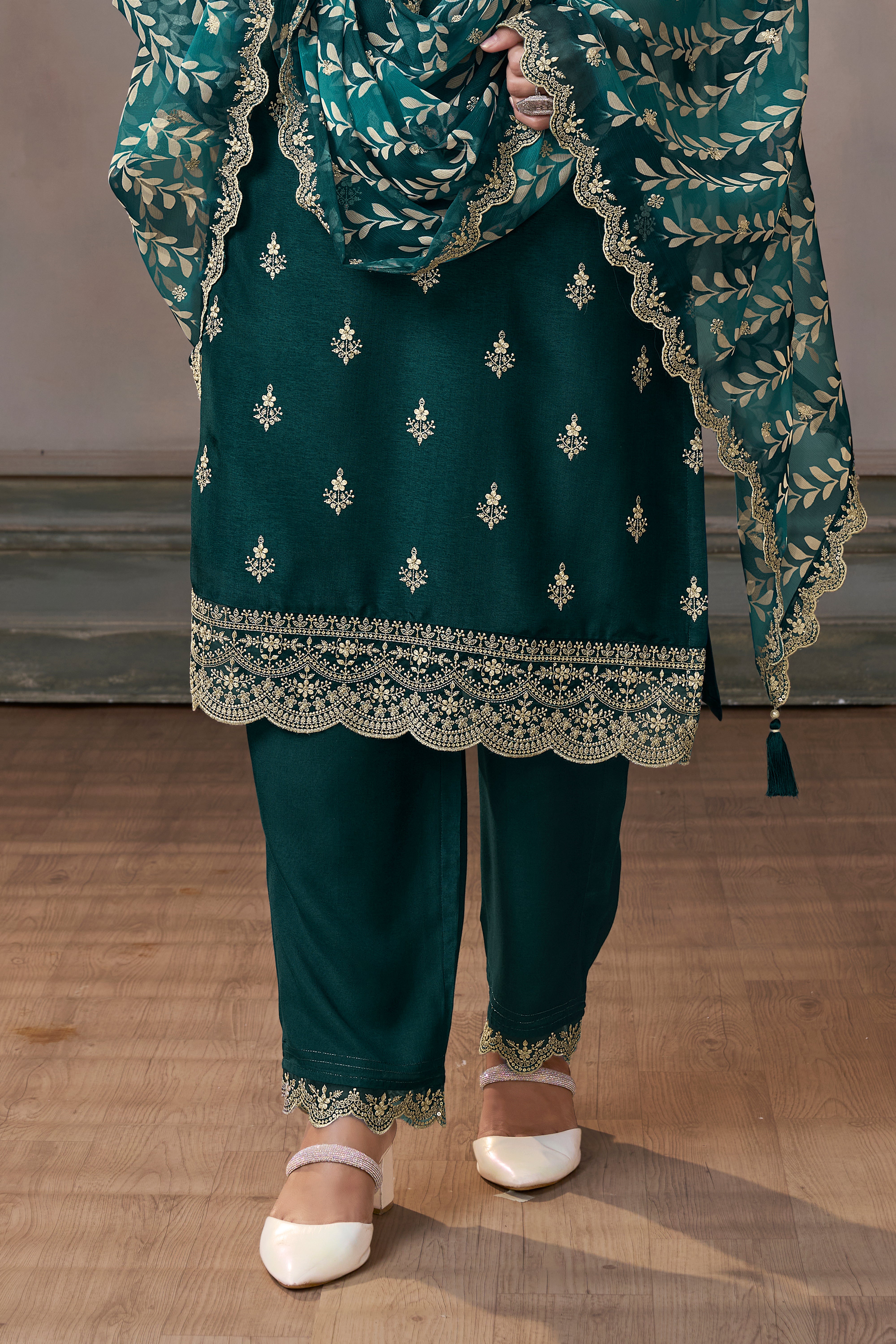 Teal Dola Silk Kurta & Pant Set