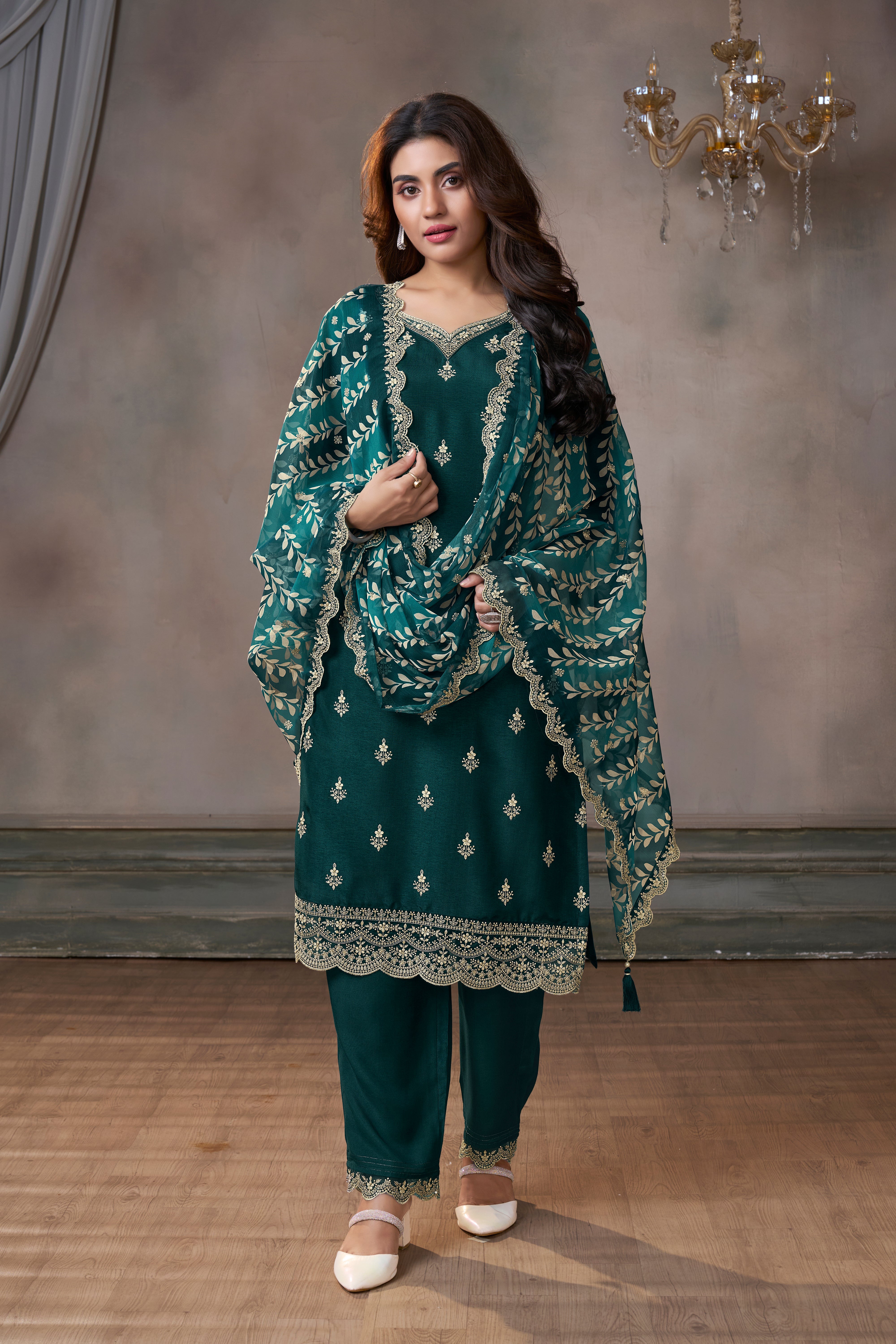 Teal Dola Silk Kurta & Pant Set