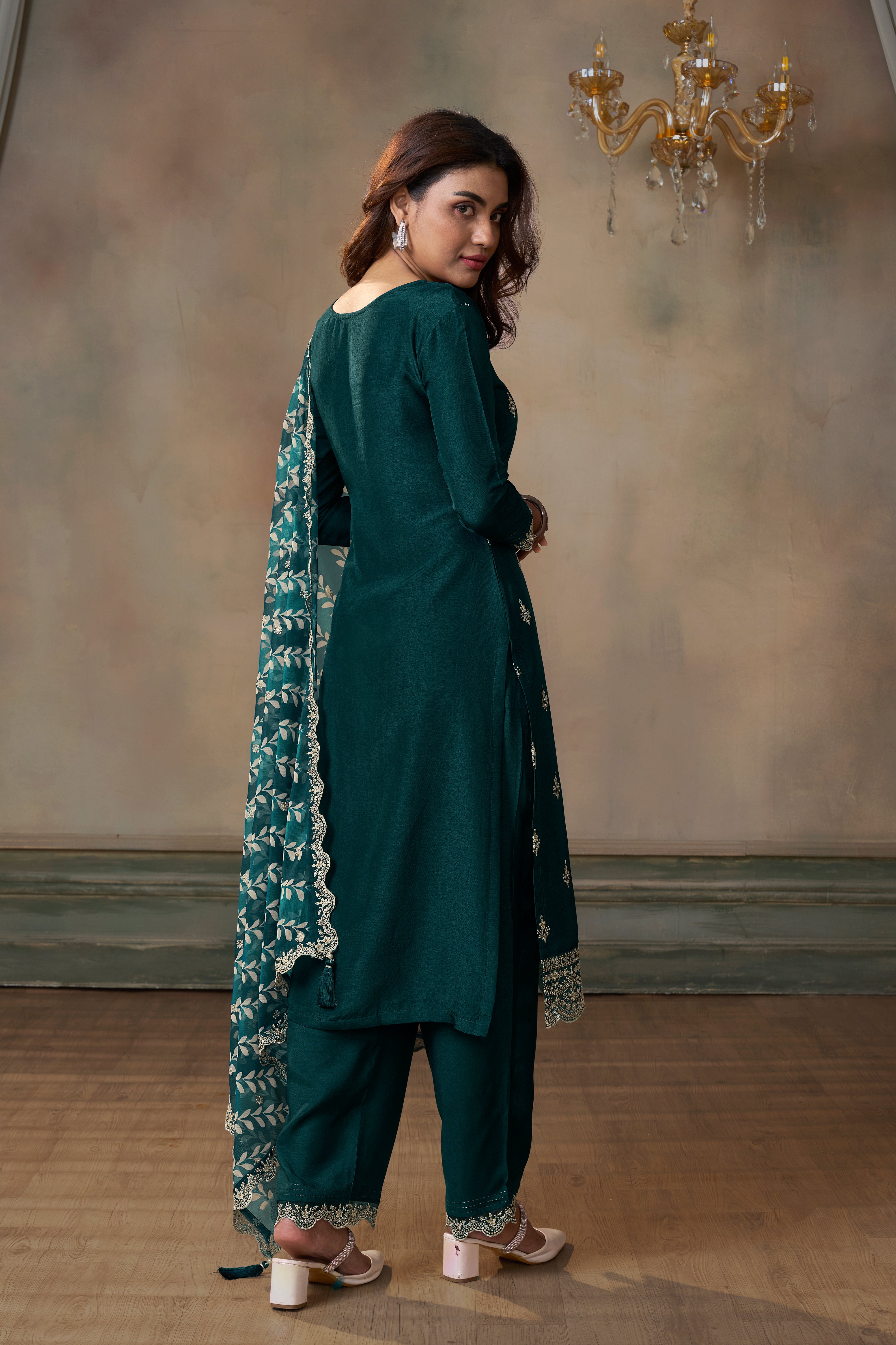 Teal Dola Silk Kurta & Pant Set