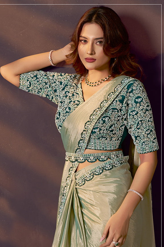 Sage Green Dual Tone Embellished Premium Silk Saree