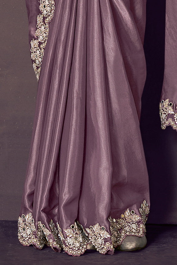 Dusty Mauve Embellished Satin Silk Saree