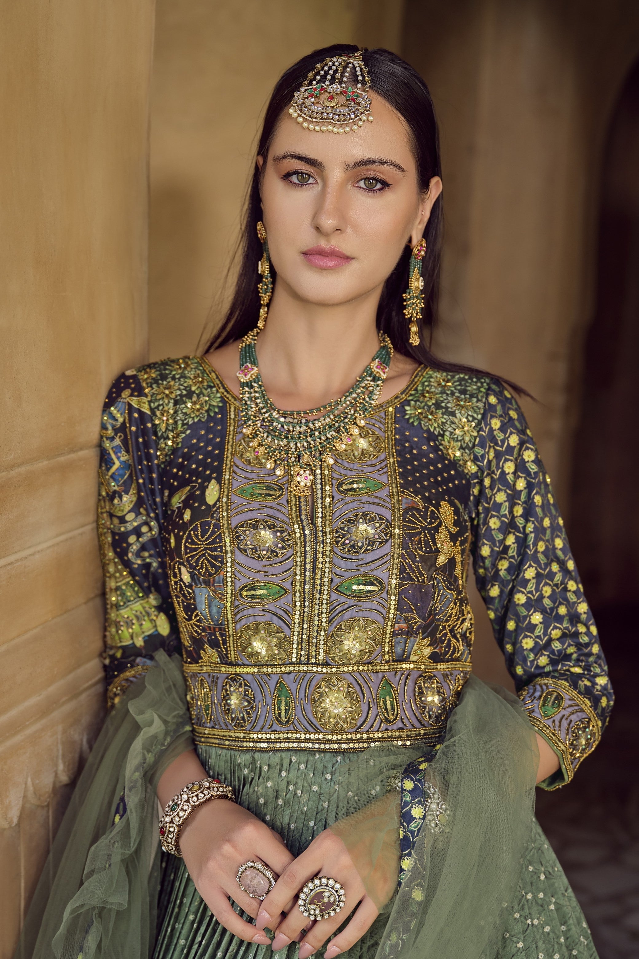 Green Divine Printed Premium Silk Anarkali Set