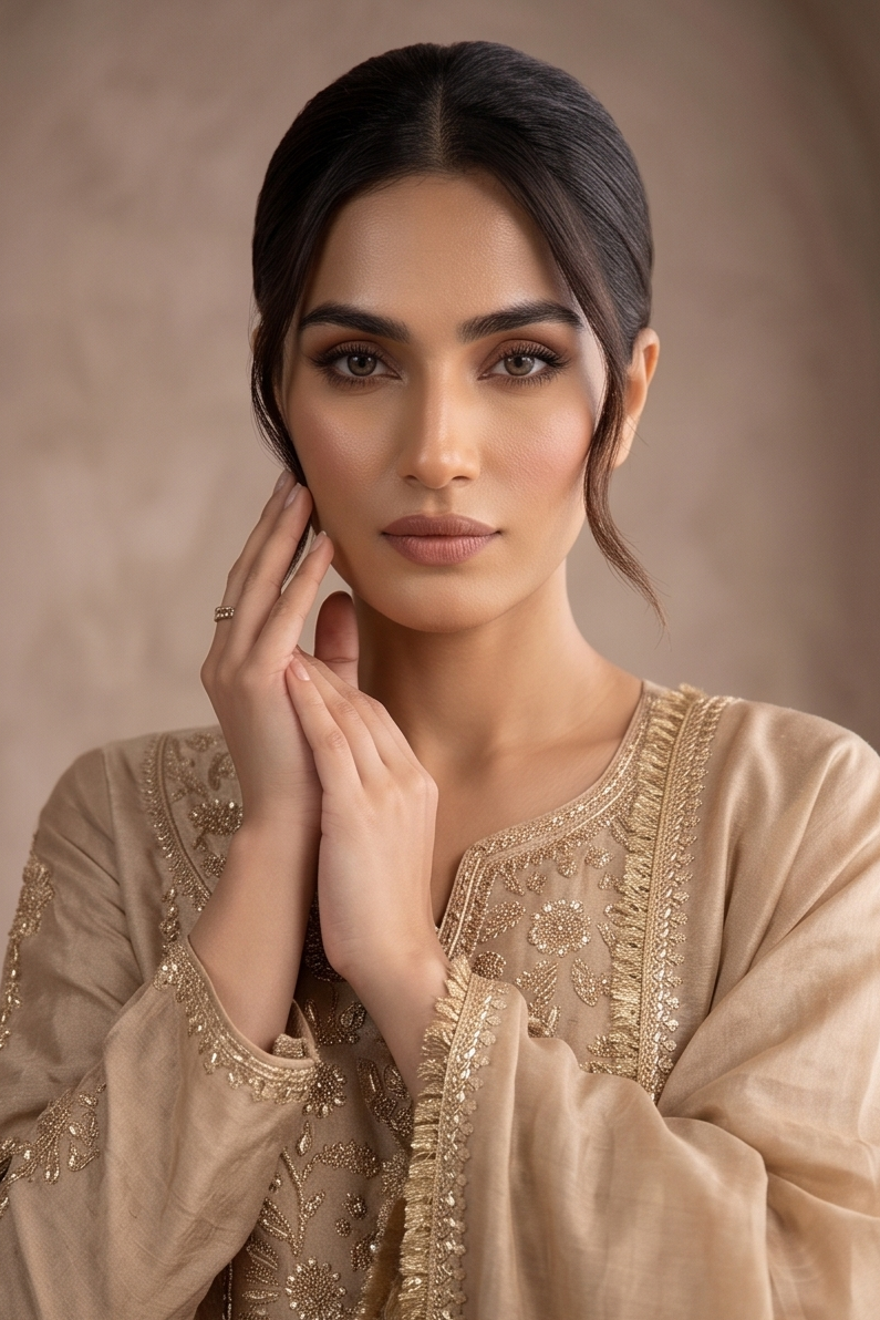 Champagne Beige Tissue Silk Sharara Set