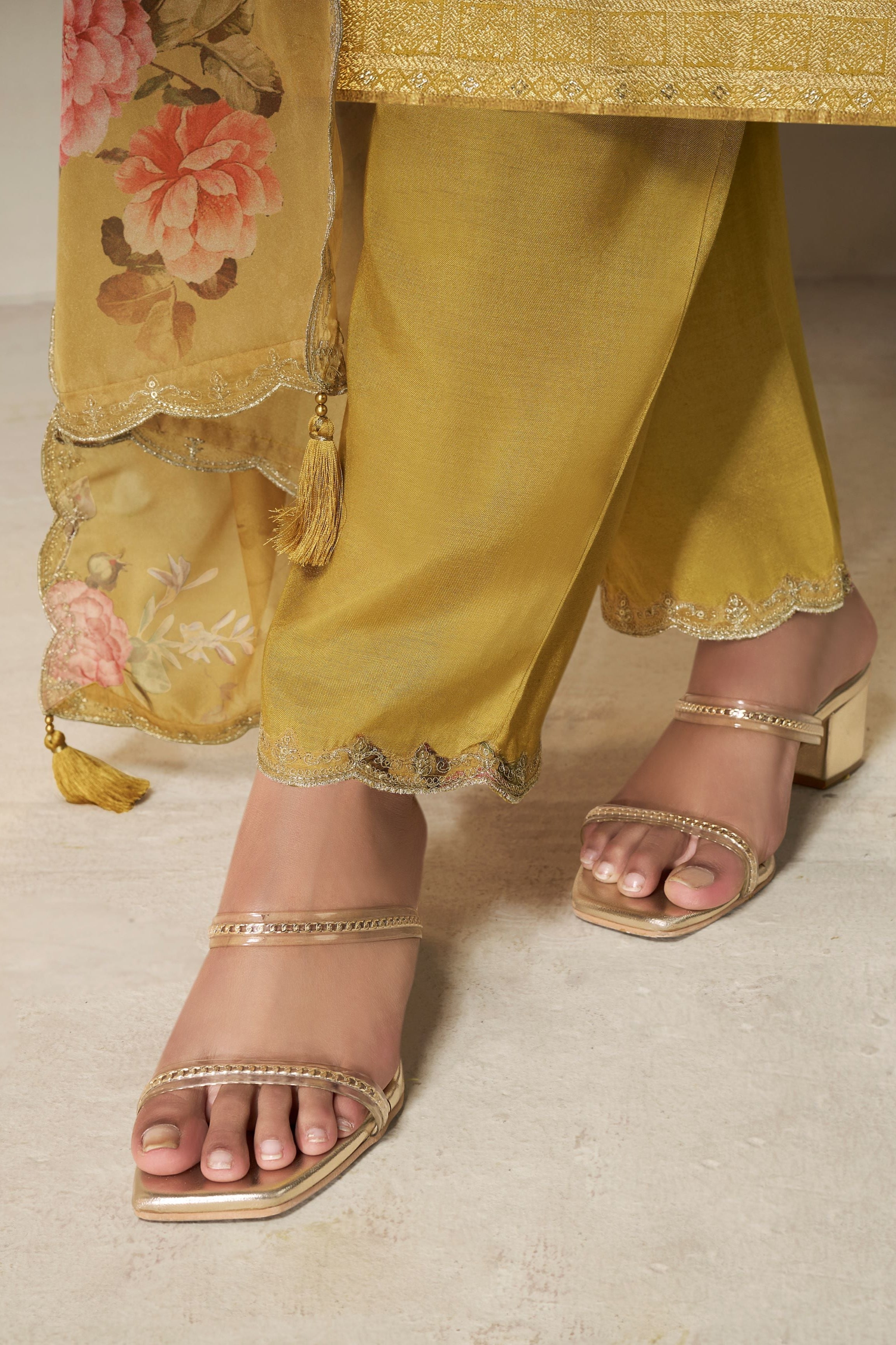 Mustard Dola Silk Kurta & Pant Set