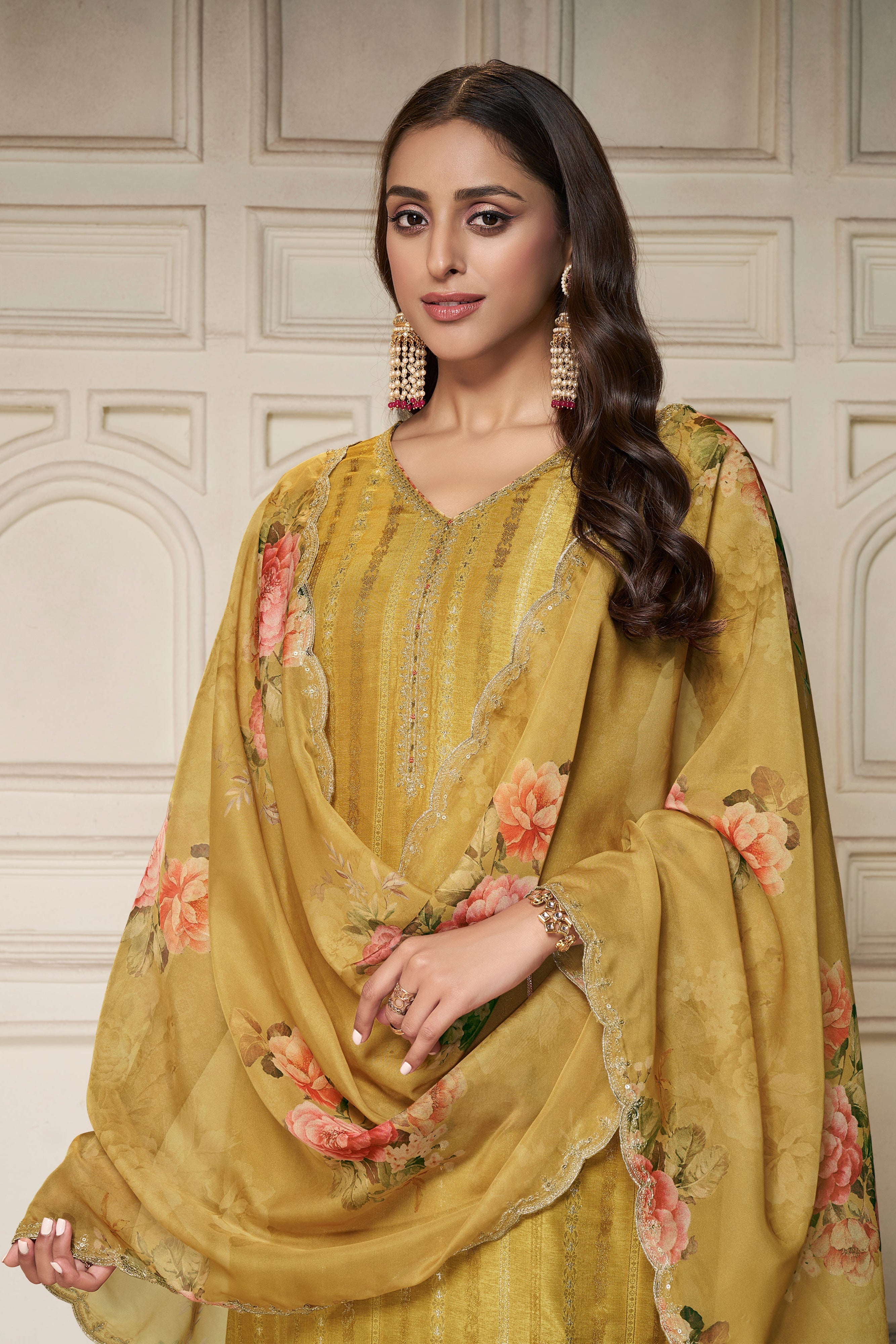 Mustard Dola Silk Kurta & Pant Set