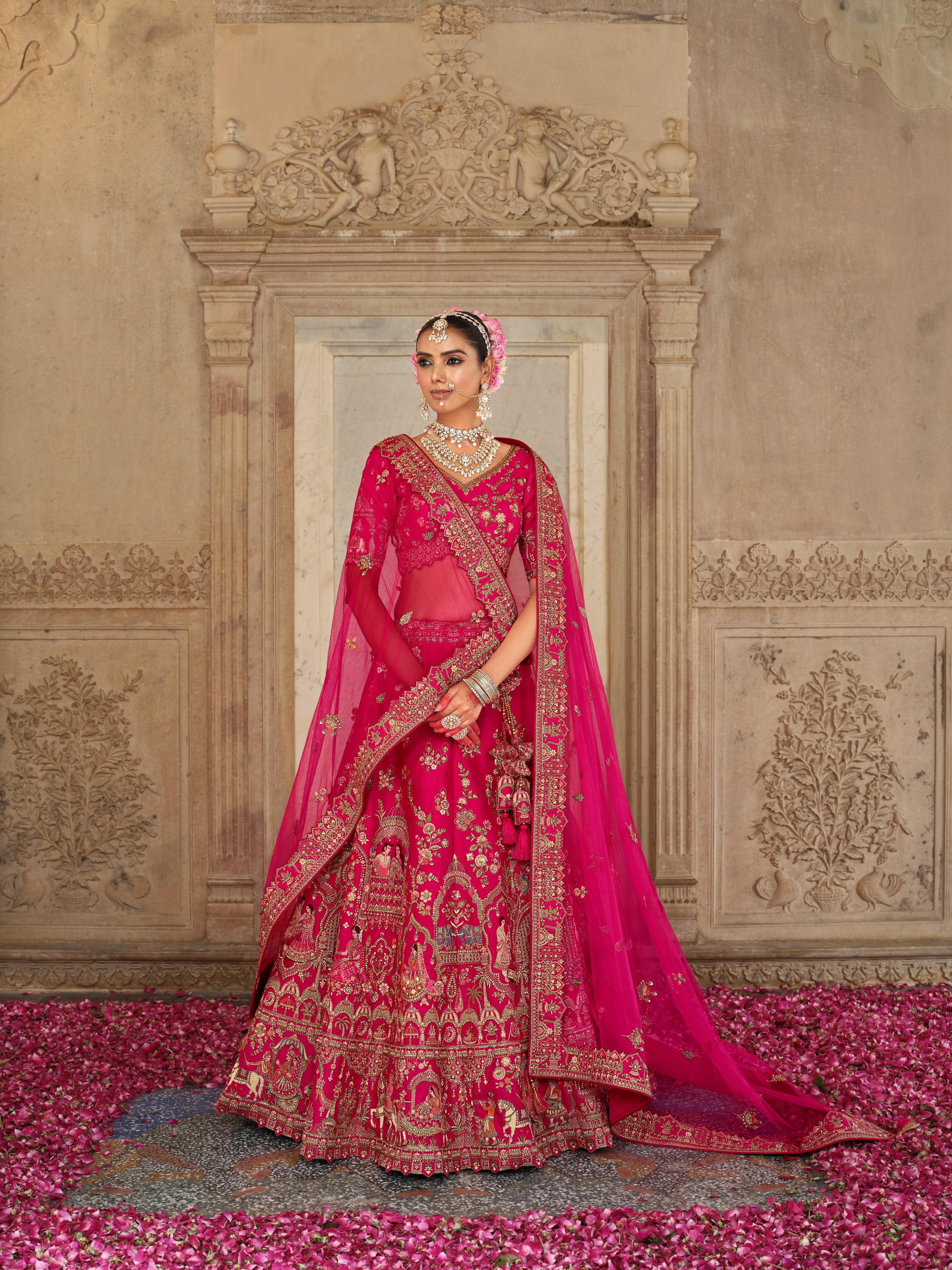 Royal Pink Embellished Premium Silk Bridal Lehenga Set