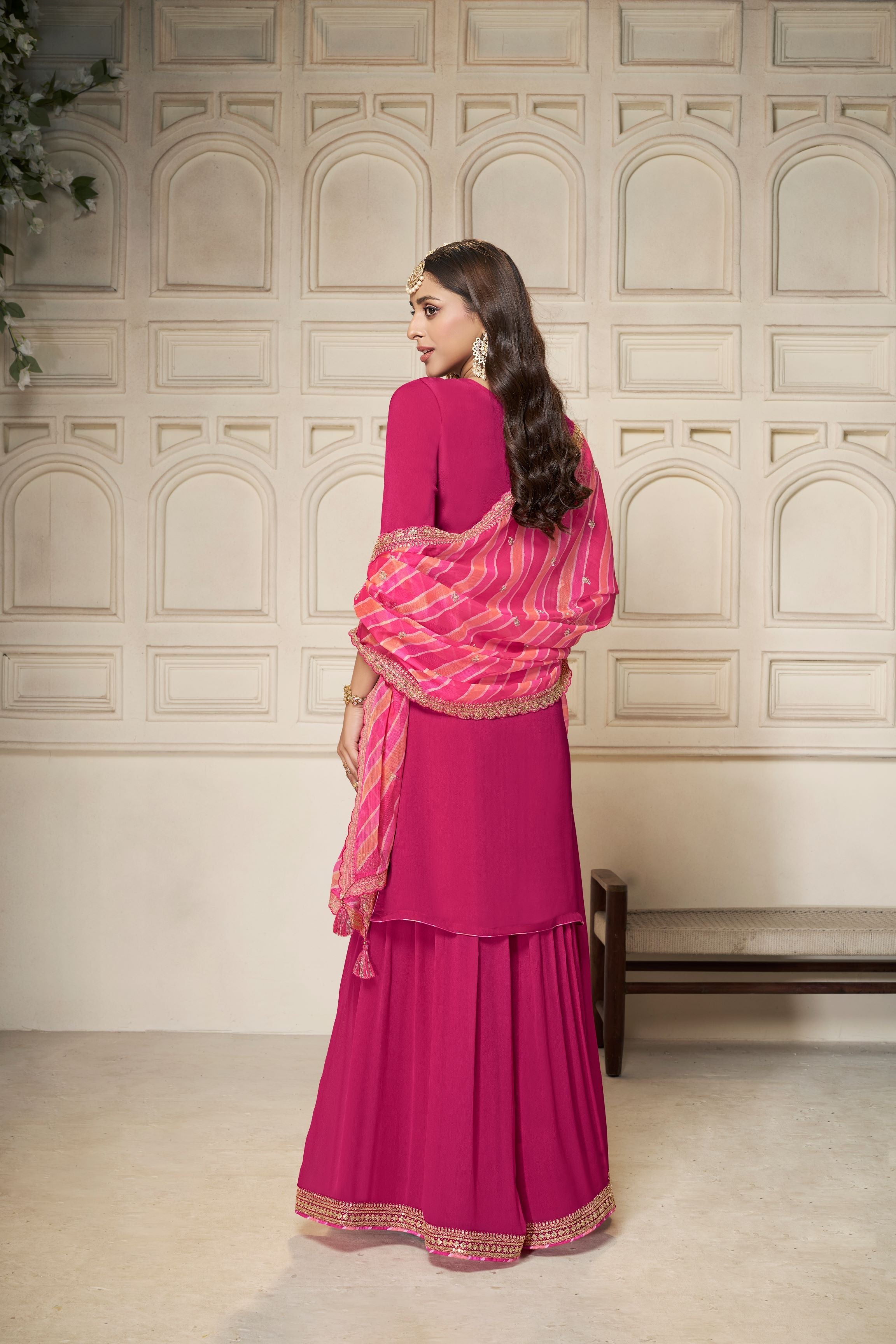 Crimson Pink Leheriya Kurta & Palazzo Set