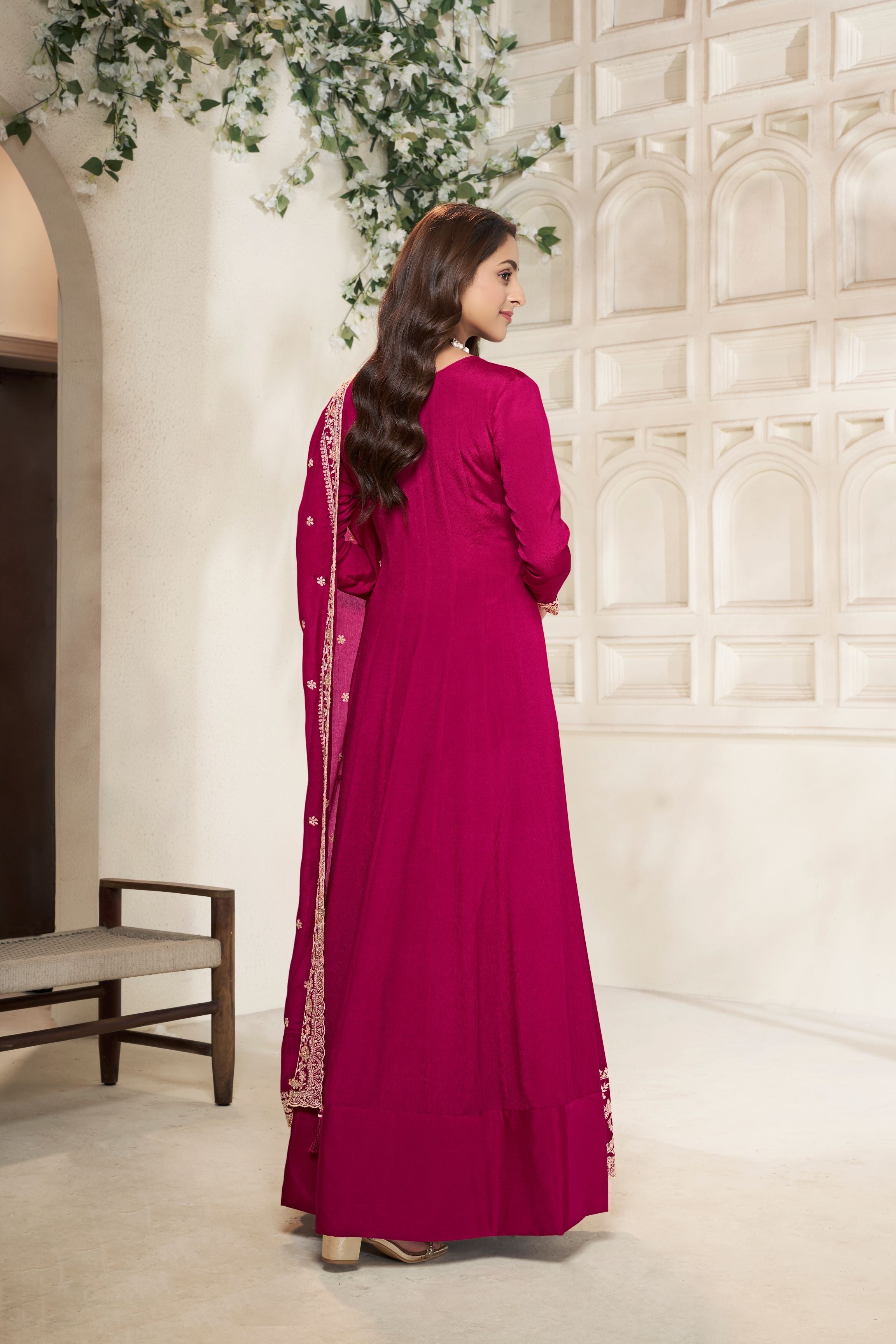 Deep Pink Embroidered Anarkali Set