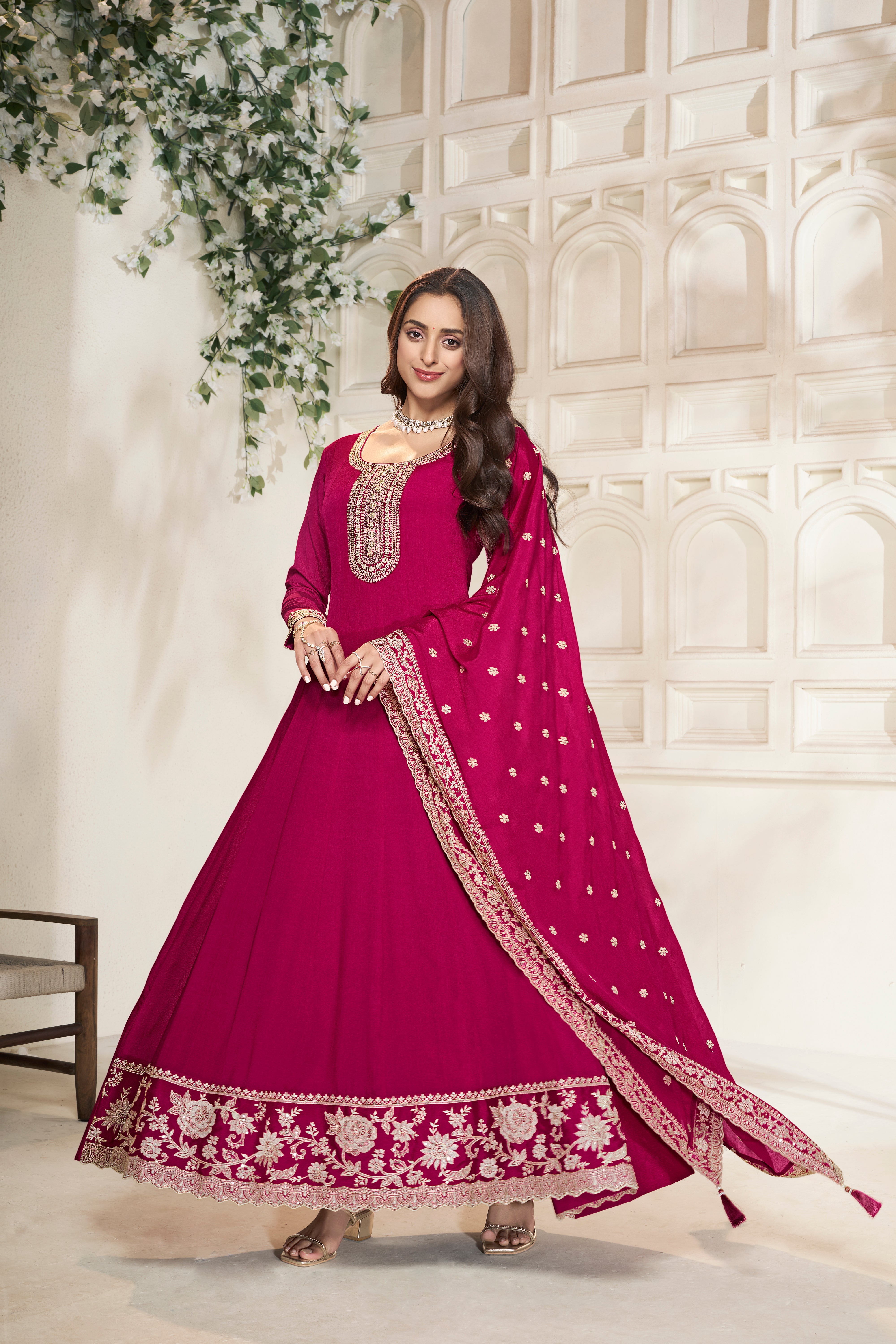 Deep Pink Embroidered Anarkali Set