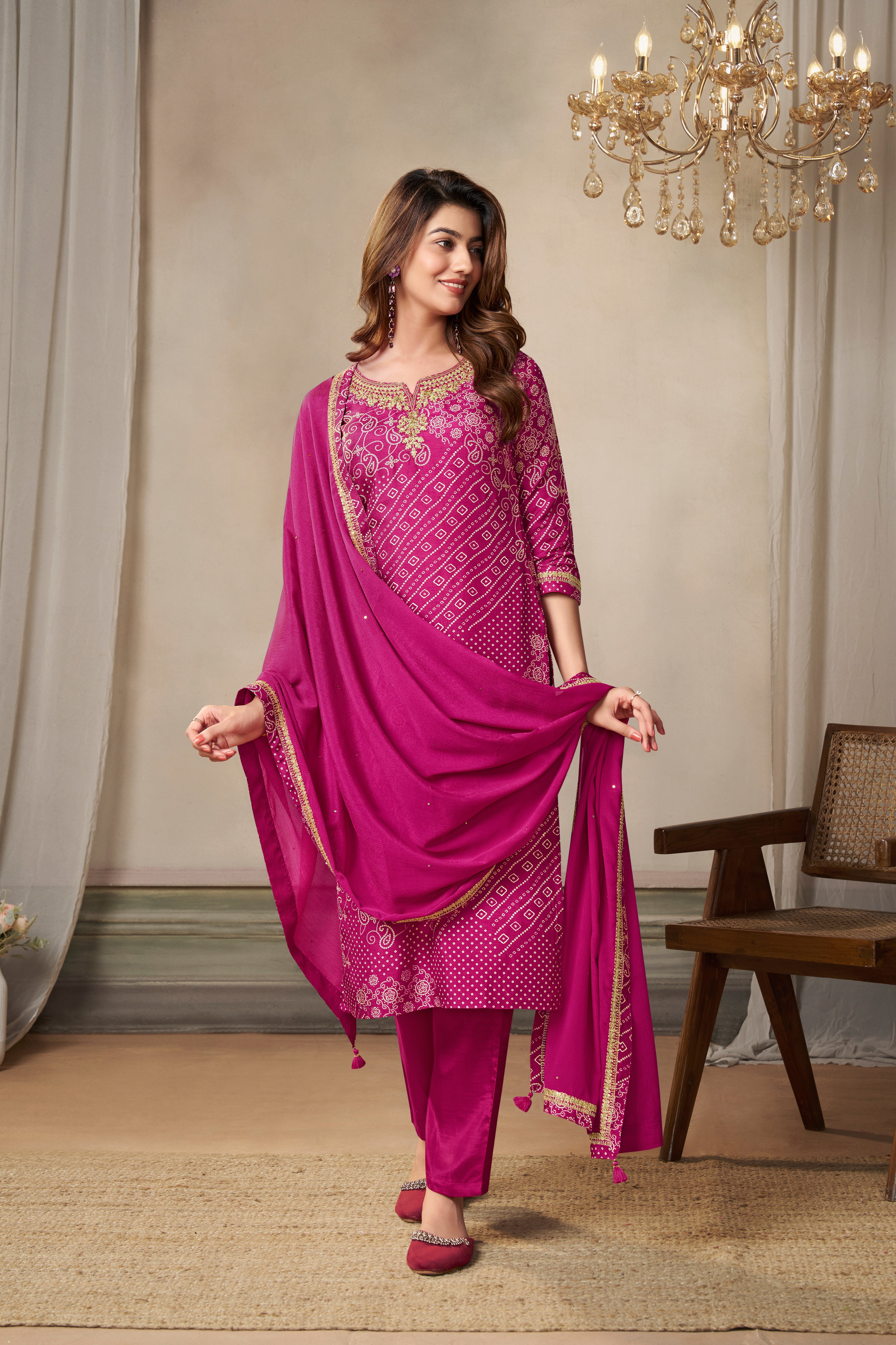 Traditional Pink Bandhani Printed Kurta & Pant Set