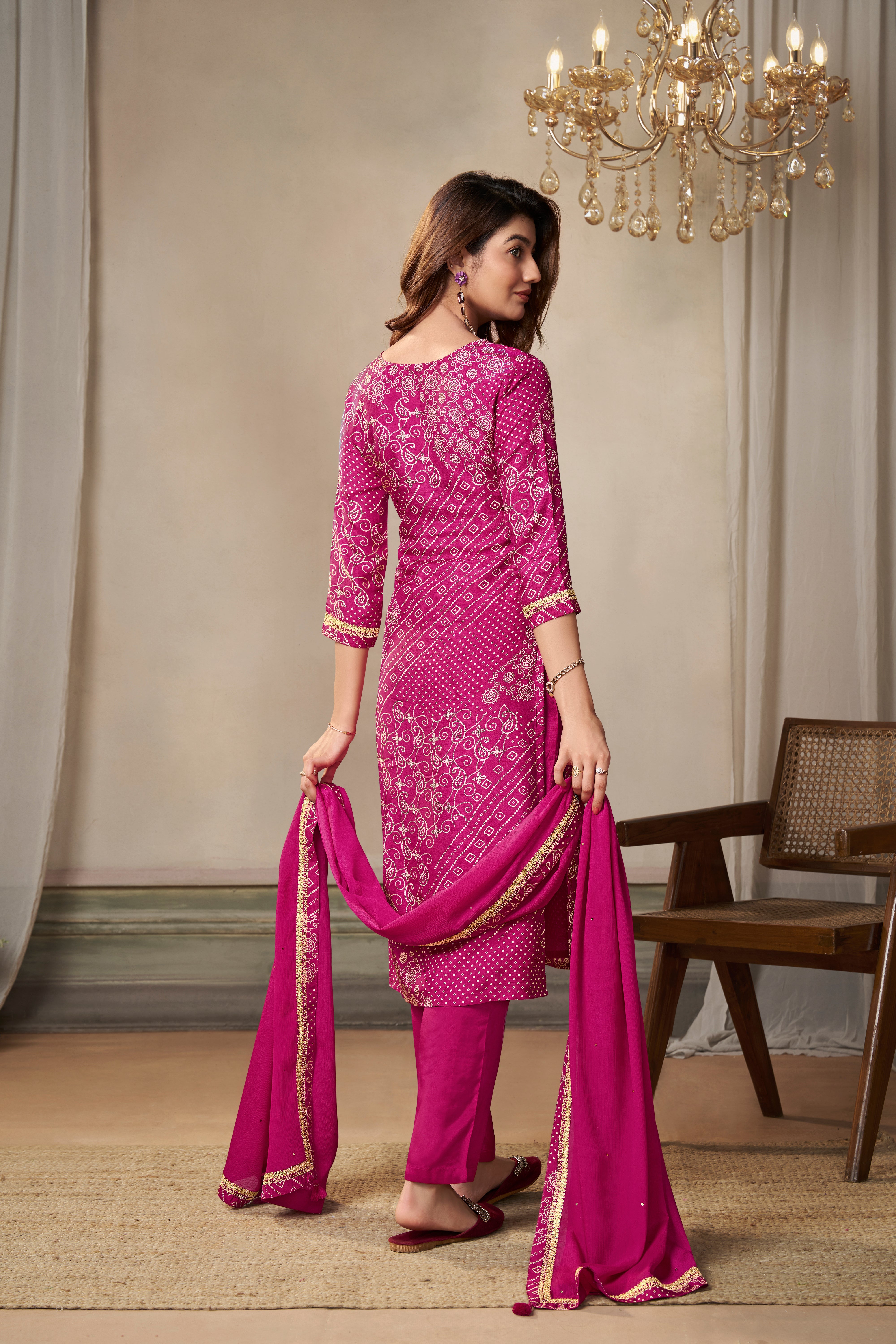 Traditional Pink Bandhani Printed Kurta & Pant Set