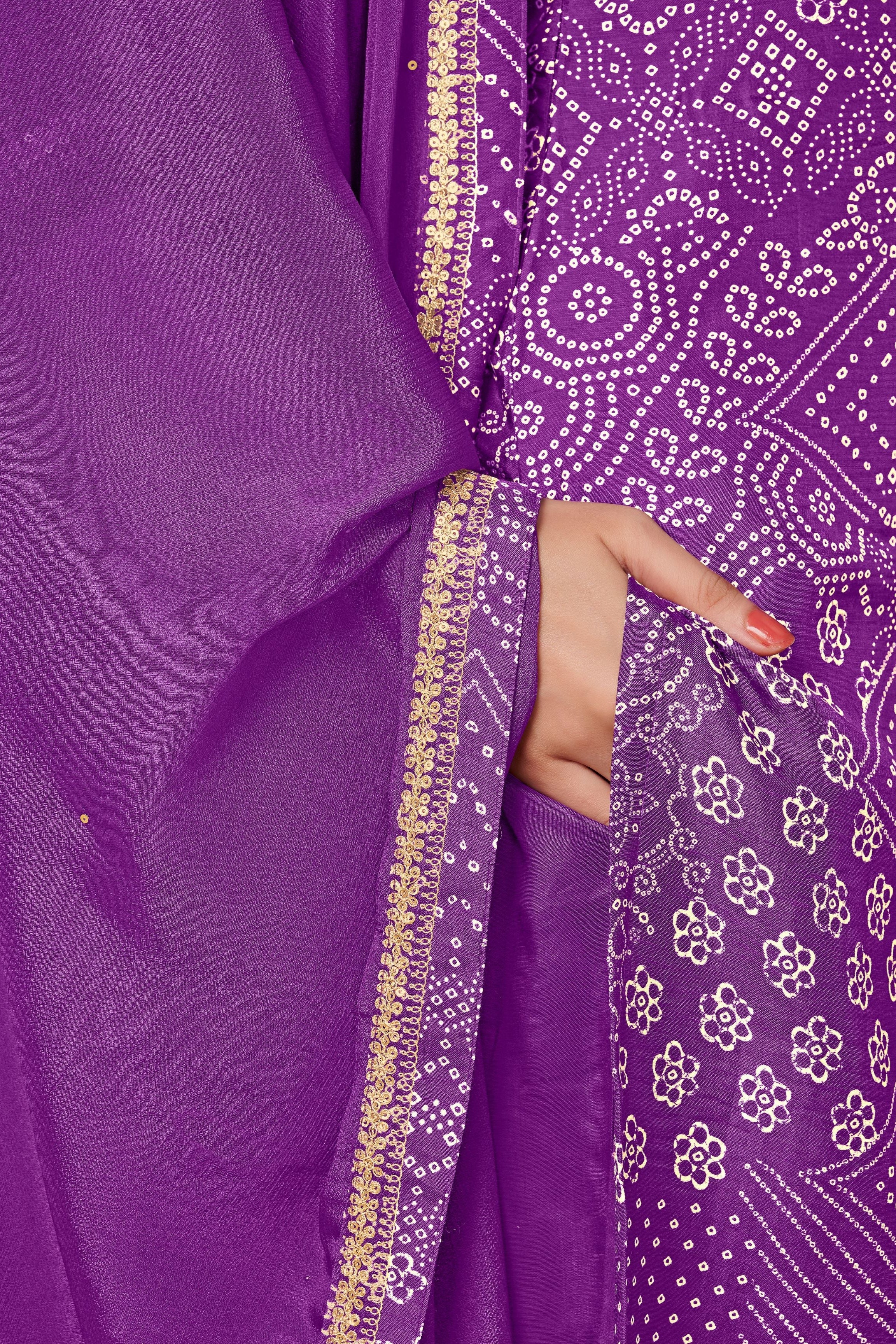 Violet Bandhani Printed Kurta & Pant Set