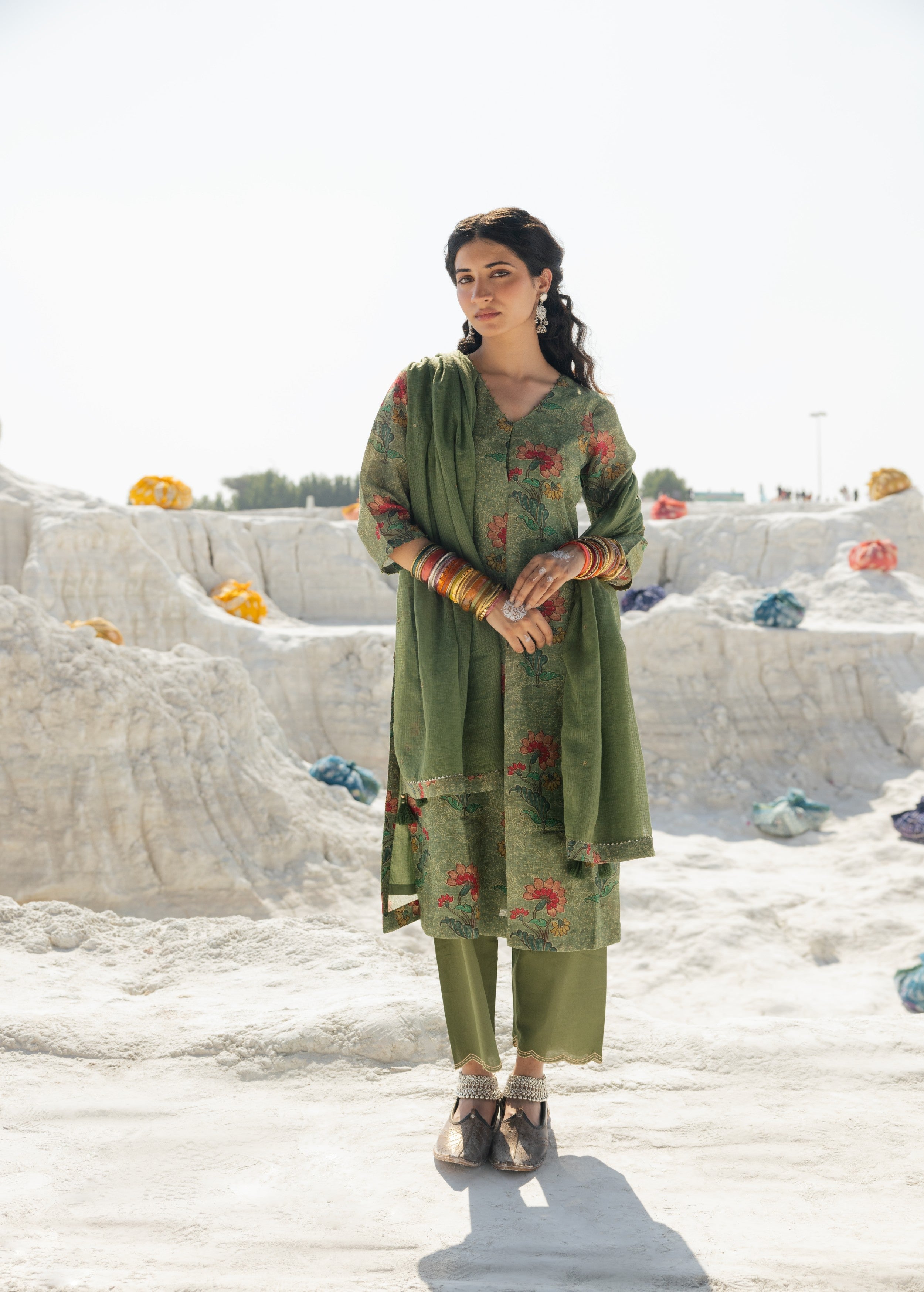 Green Printed Premium Linen Pant Set