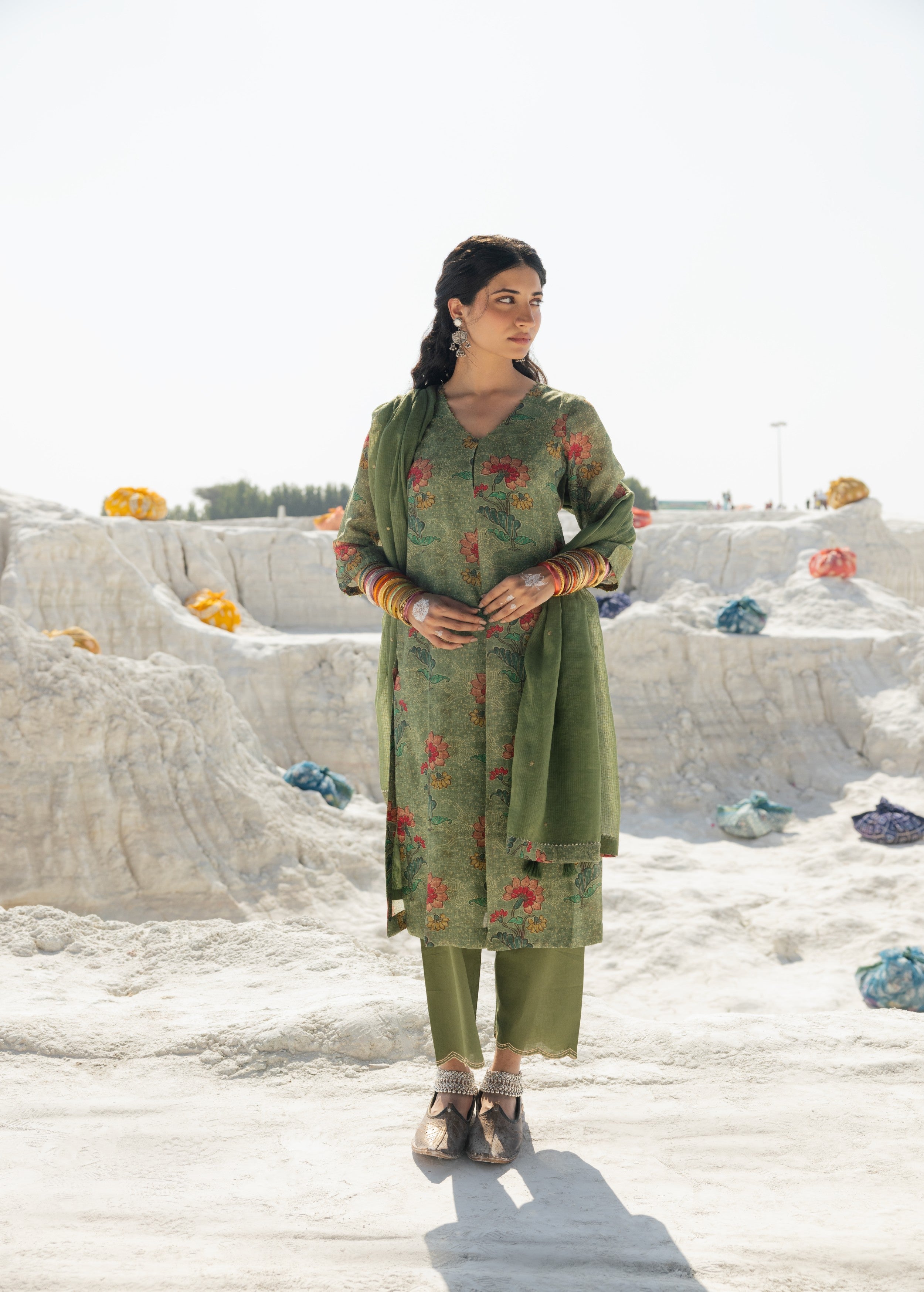 Green Printed Premium Linen Pant Set