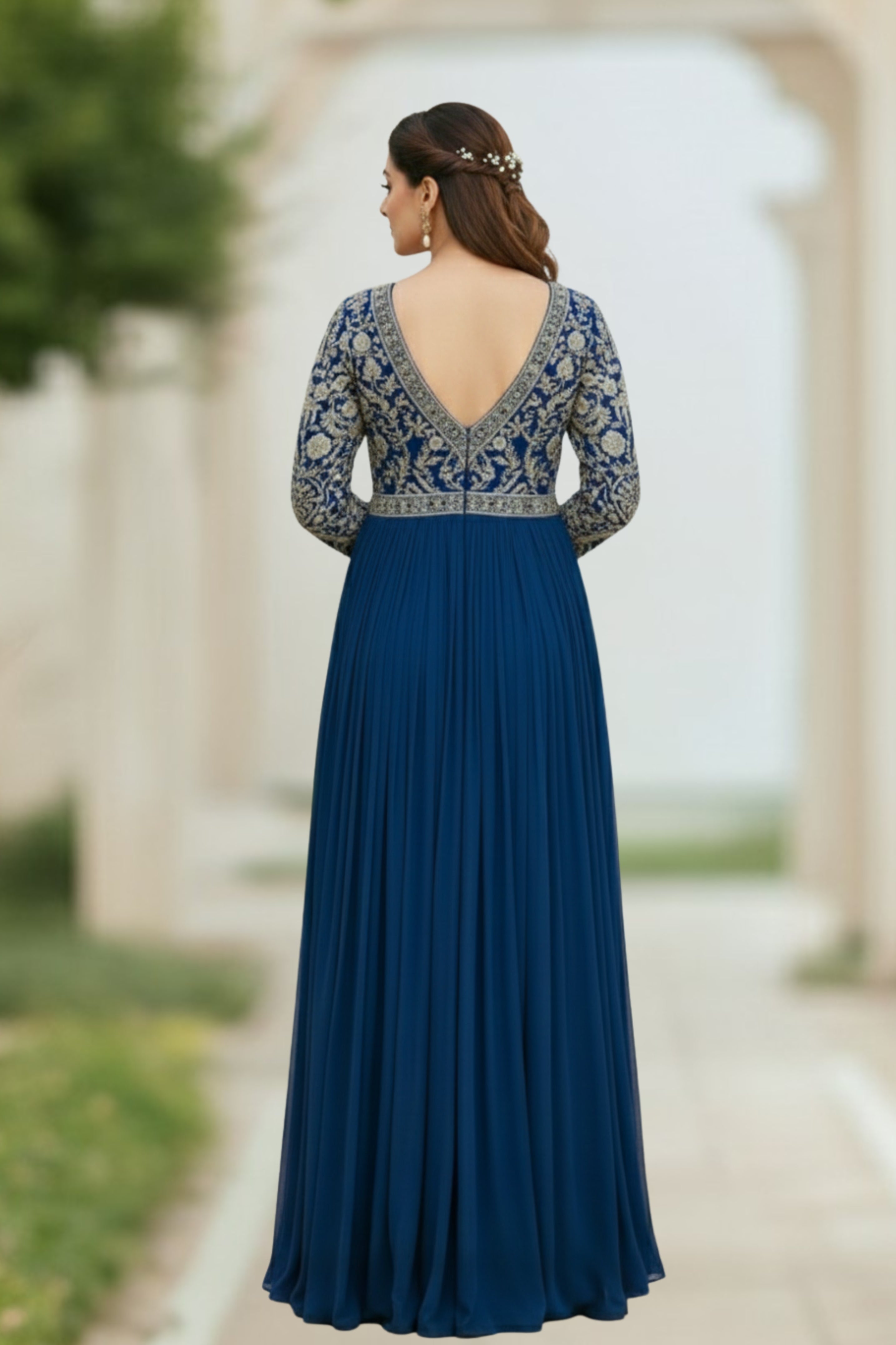 Cobalt Blue Embellished Georgette Silk Gown