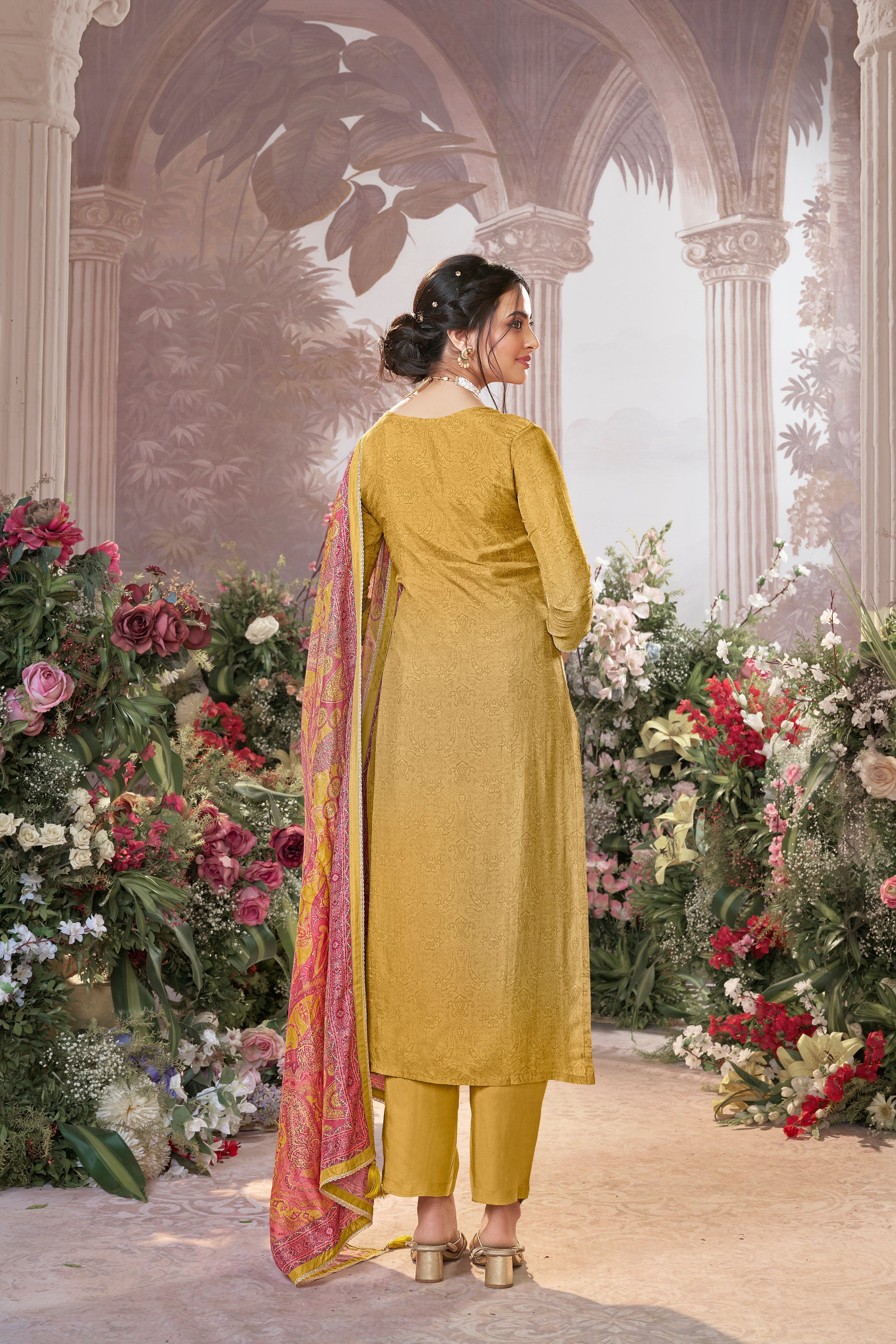 Light Yellow Embellished Premium Silk Pant Set