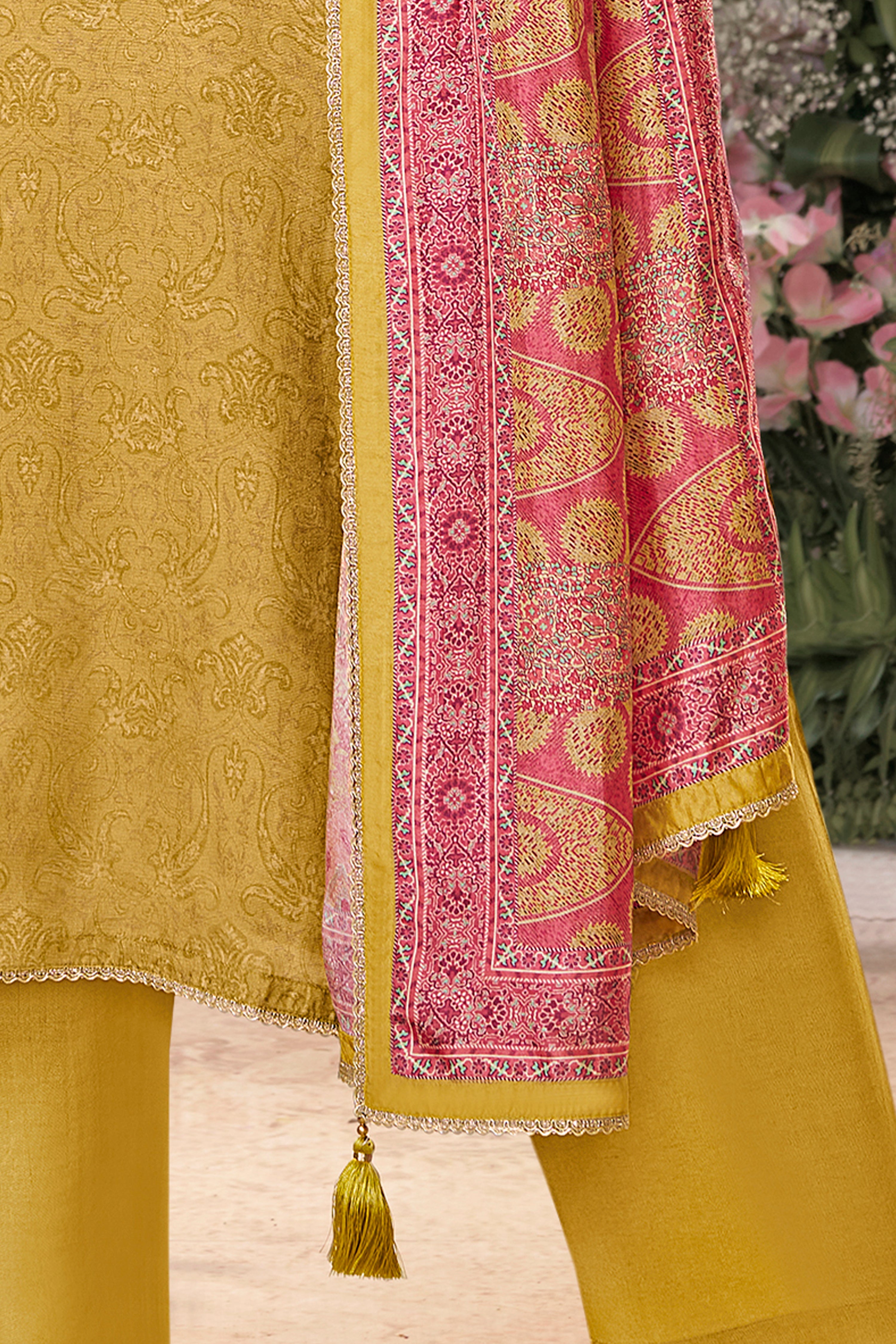 Light Yellow Embellished Premium Silk Pant Set