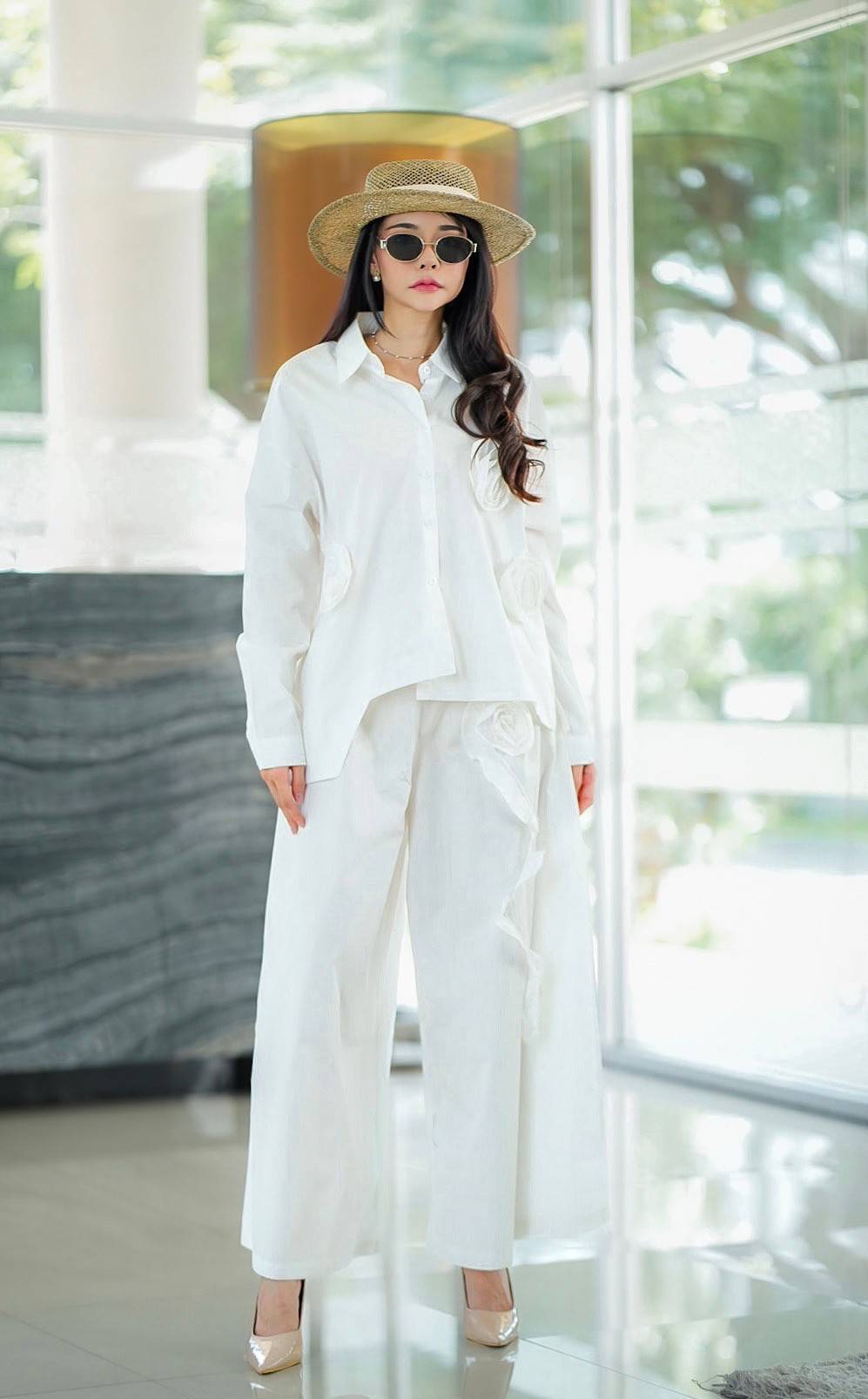 Pure White 3D Fabric Flower Applique Co-Ord Set