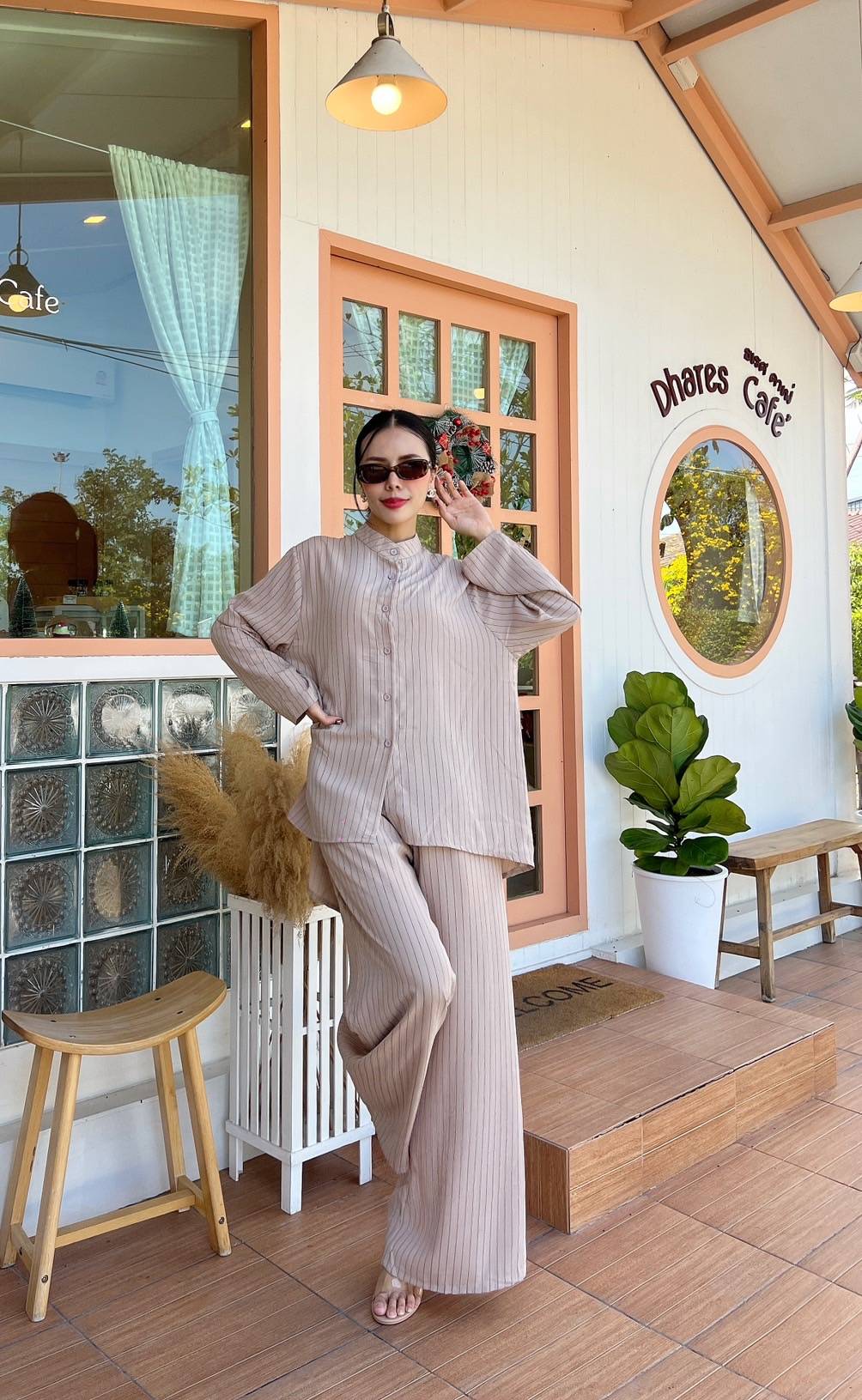 Nude Beige Pinstripe Co-Ord Set