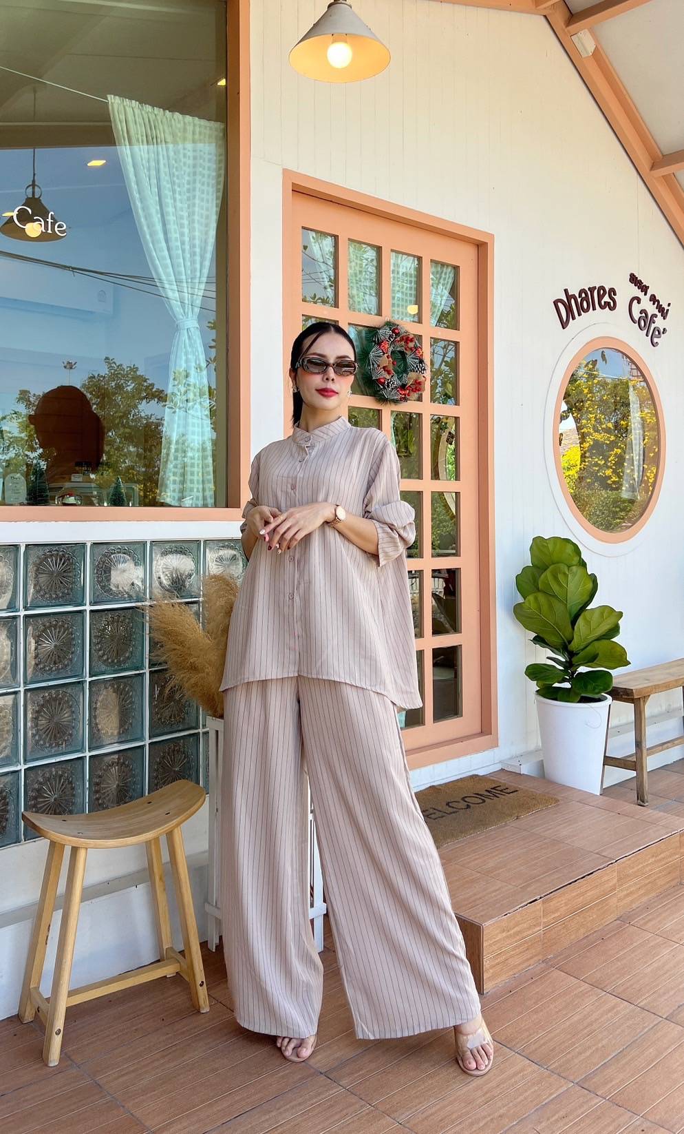 Nude Beige Pinstripe Co-Ord Set