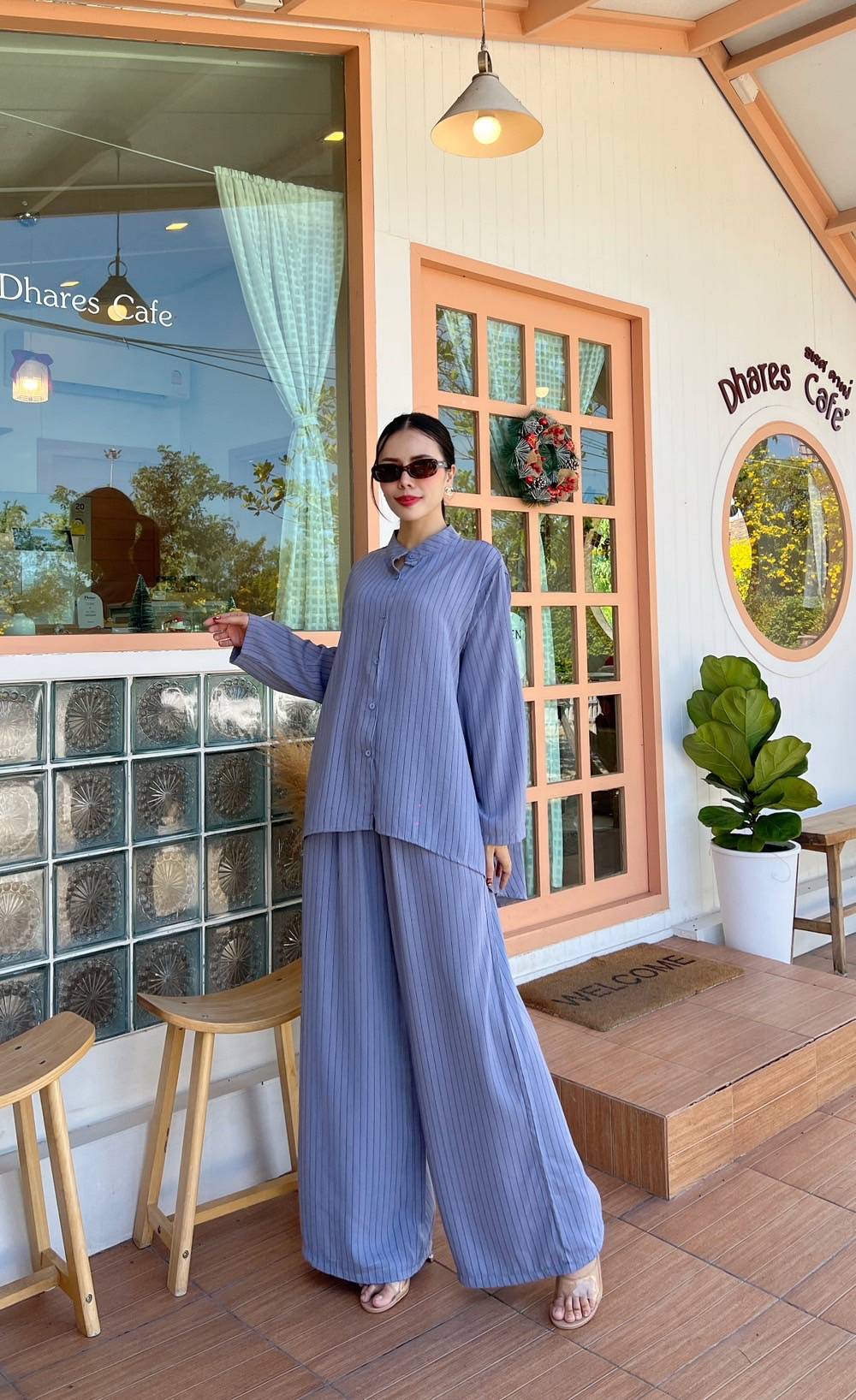Dusty Blue Pinstripe Co-Ord Set