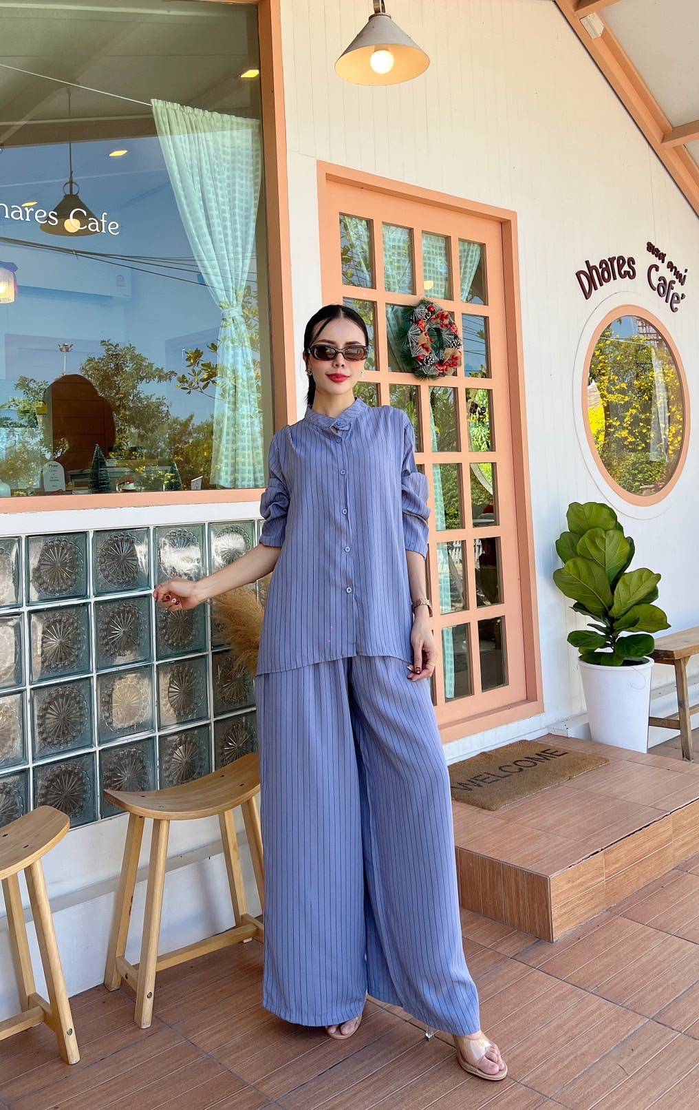 Dusty Blue Pinstripe Co-Ord Set