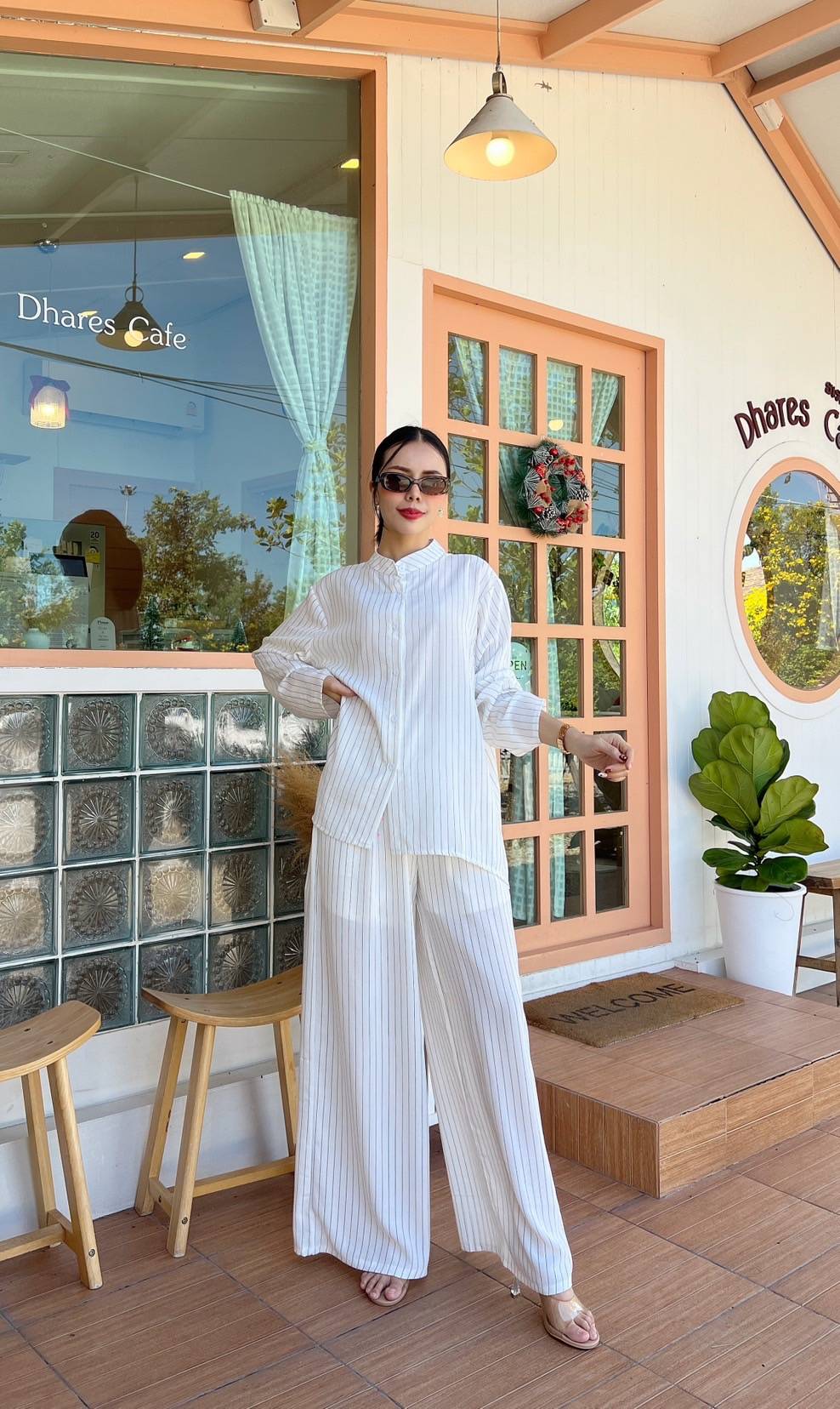 White Pinstripe Co-Ord Set