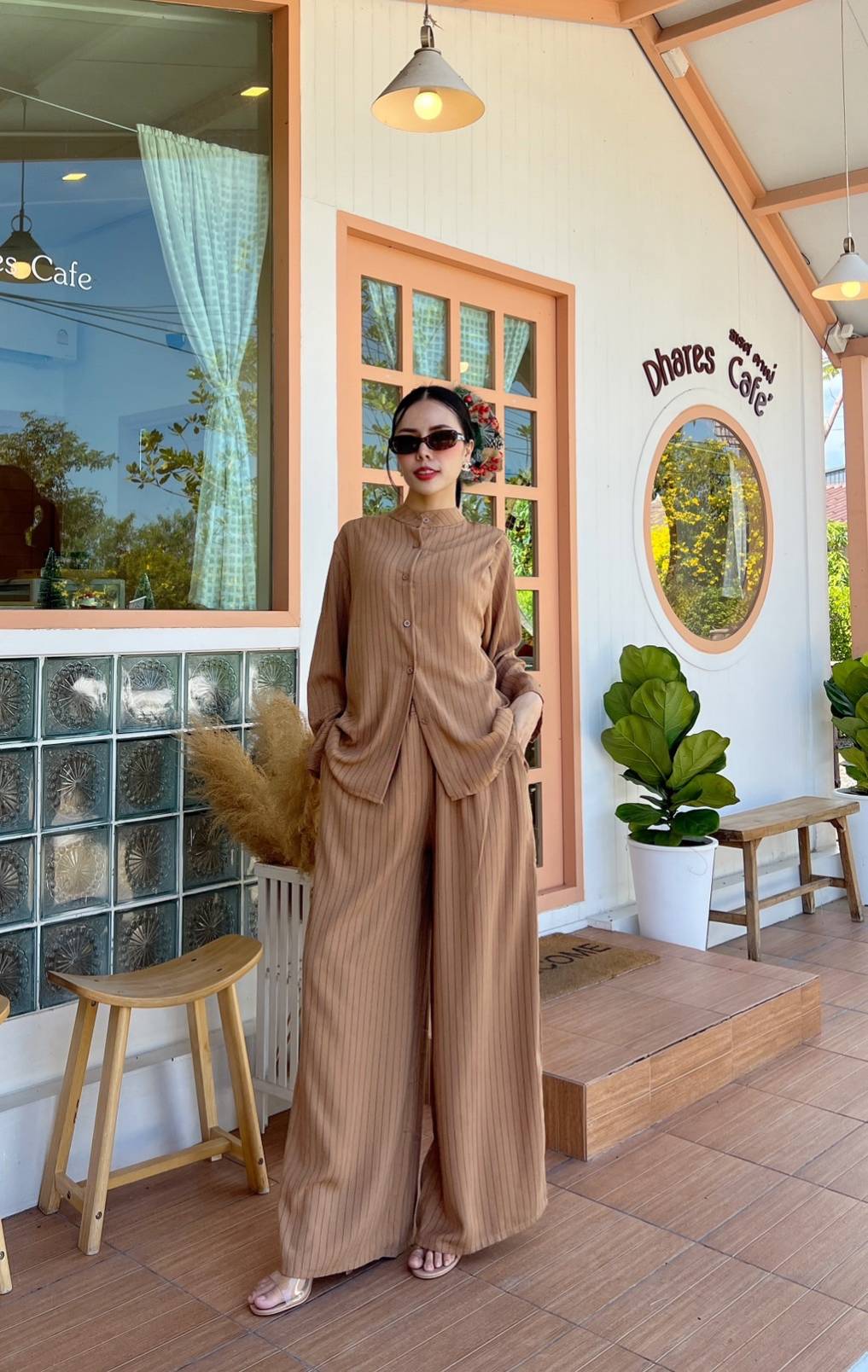 Caramel Brown Pinstripe Co-Ord Set