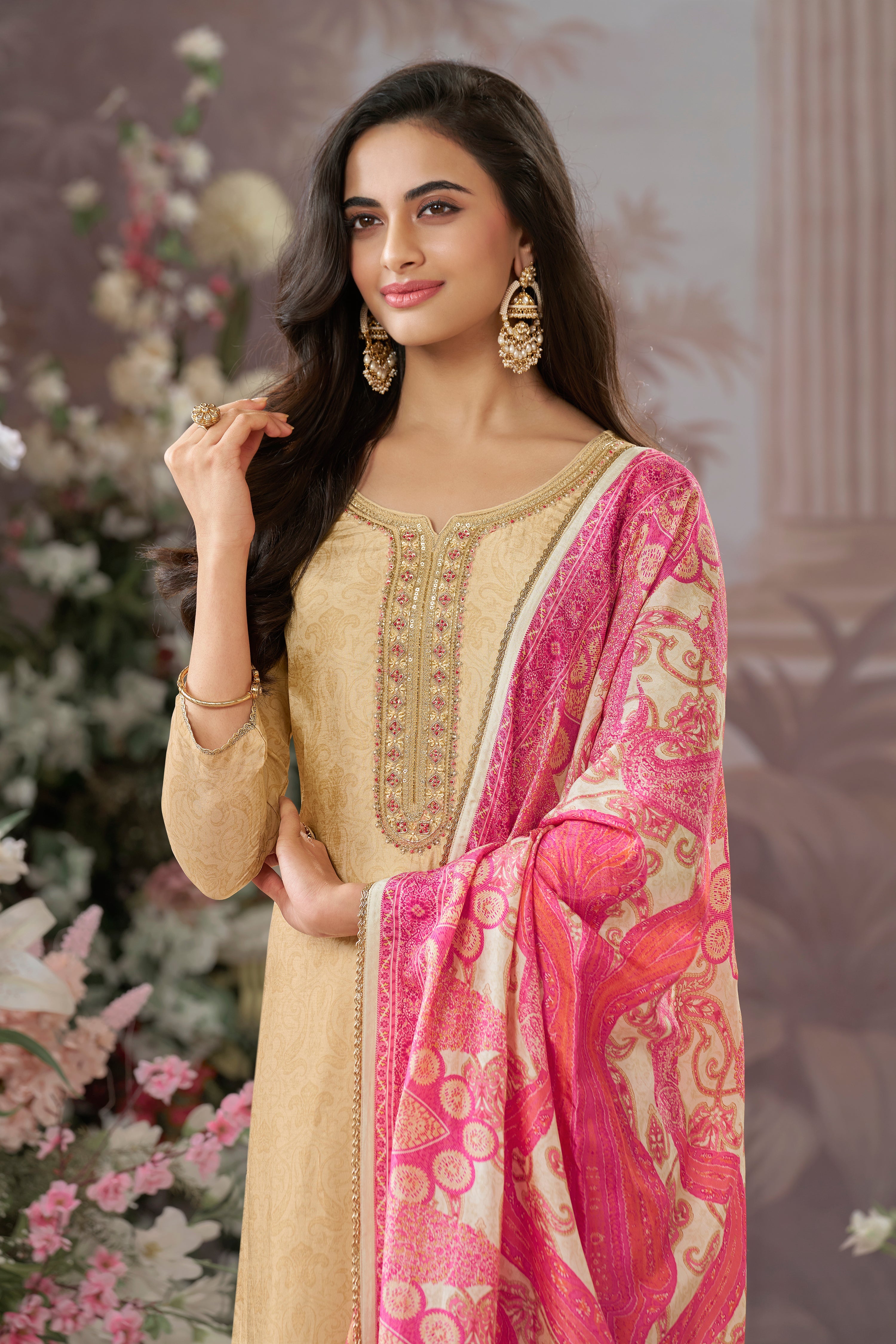 Ivory Embellished Premium Silk Pant Set