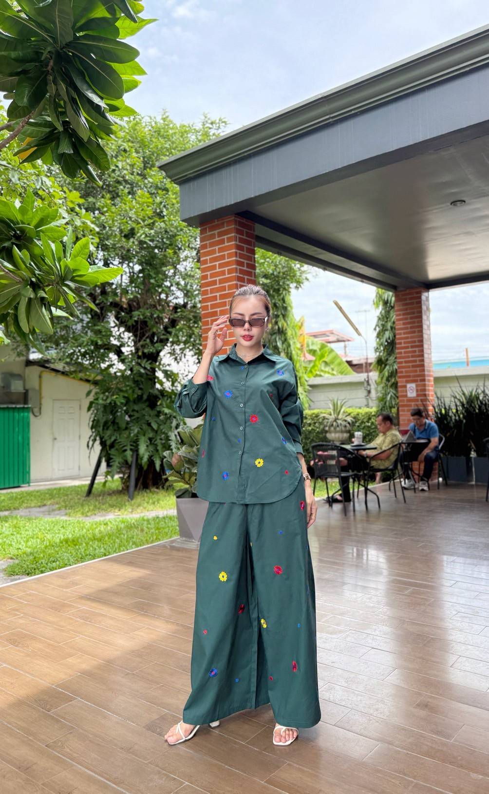 Moss Green Embroidered Organic Cotton Co-Ord Set