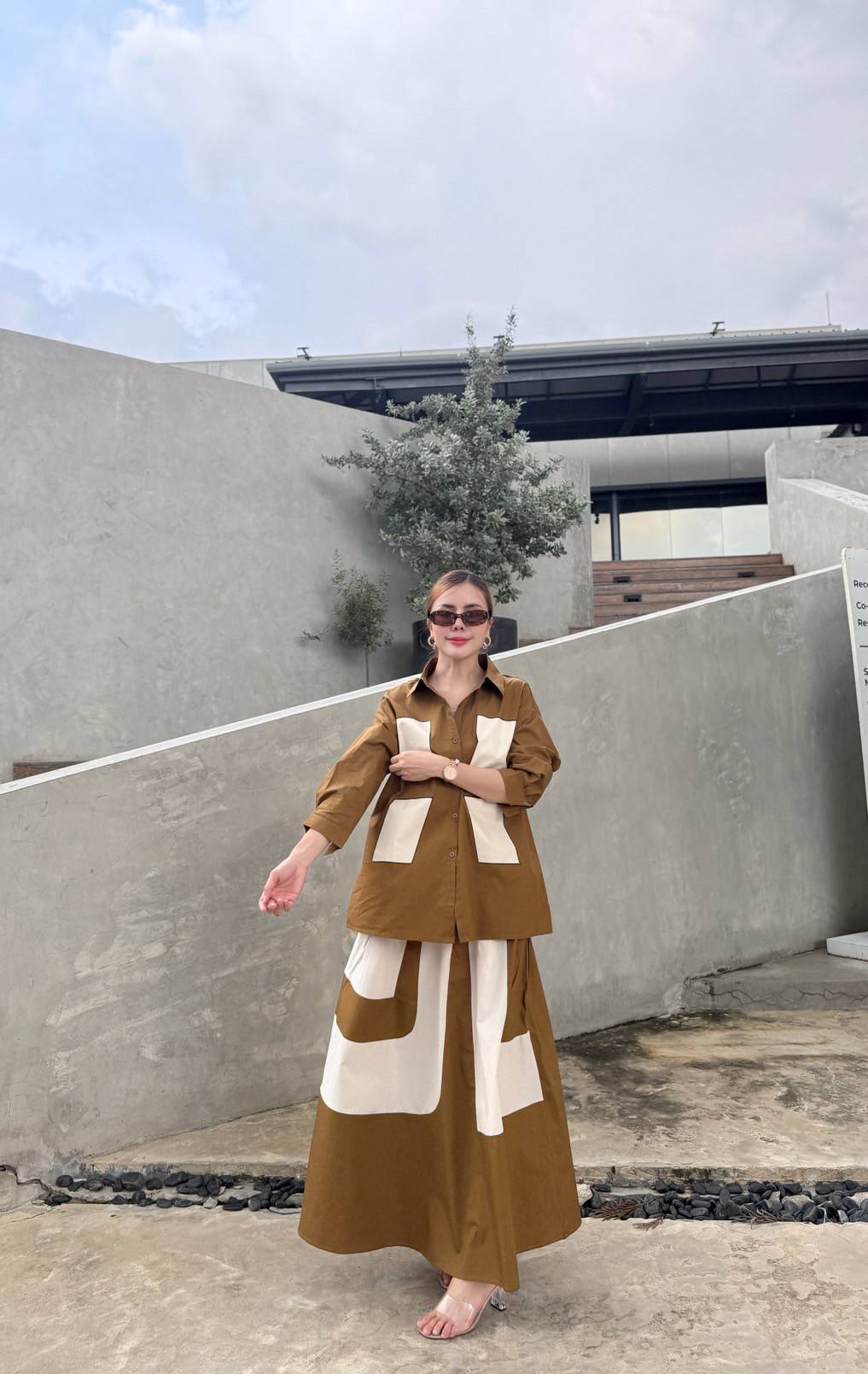 Camel Brown Printed Organic Cotton Co-Ord Set