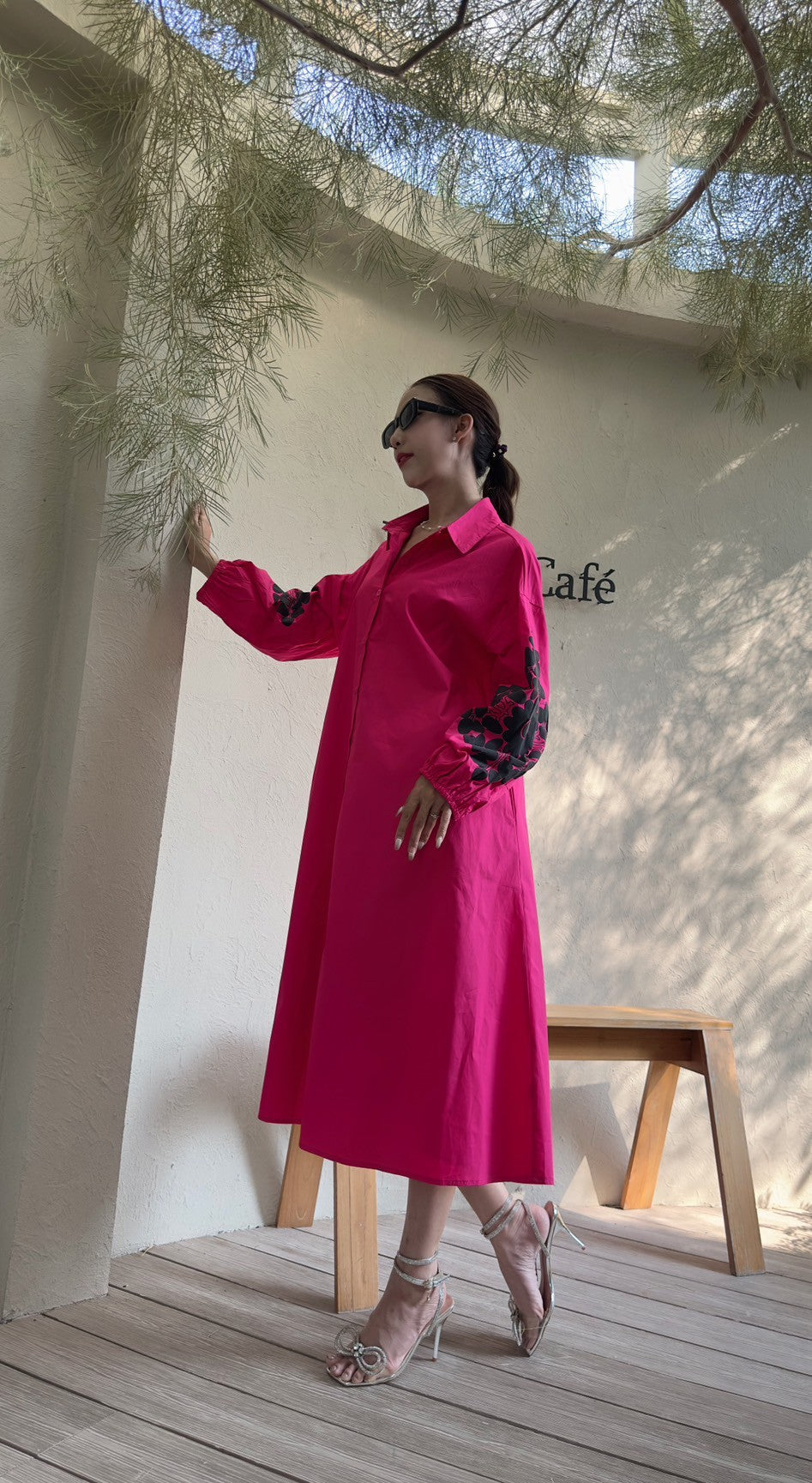 Hot Pink Embroidered Cotton Dress