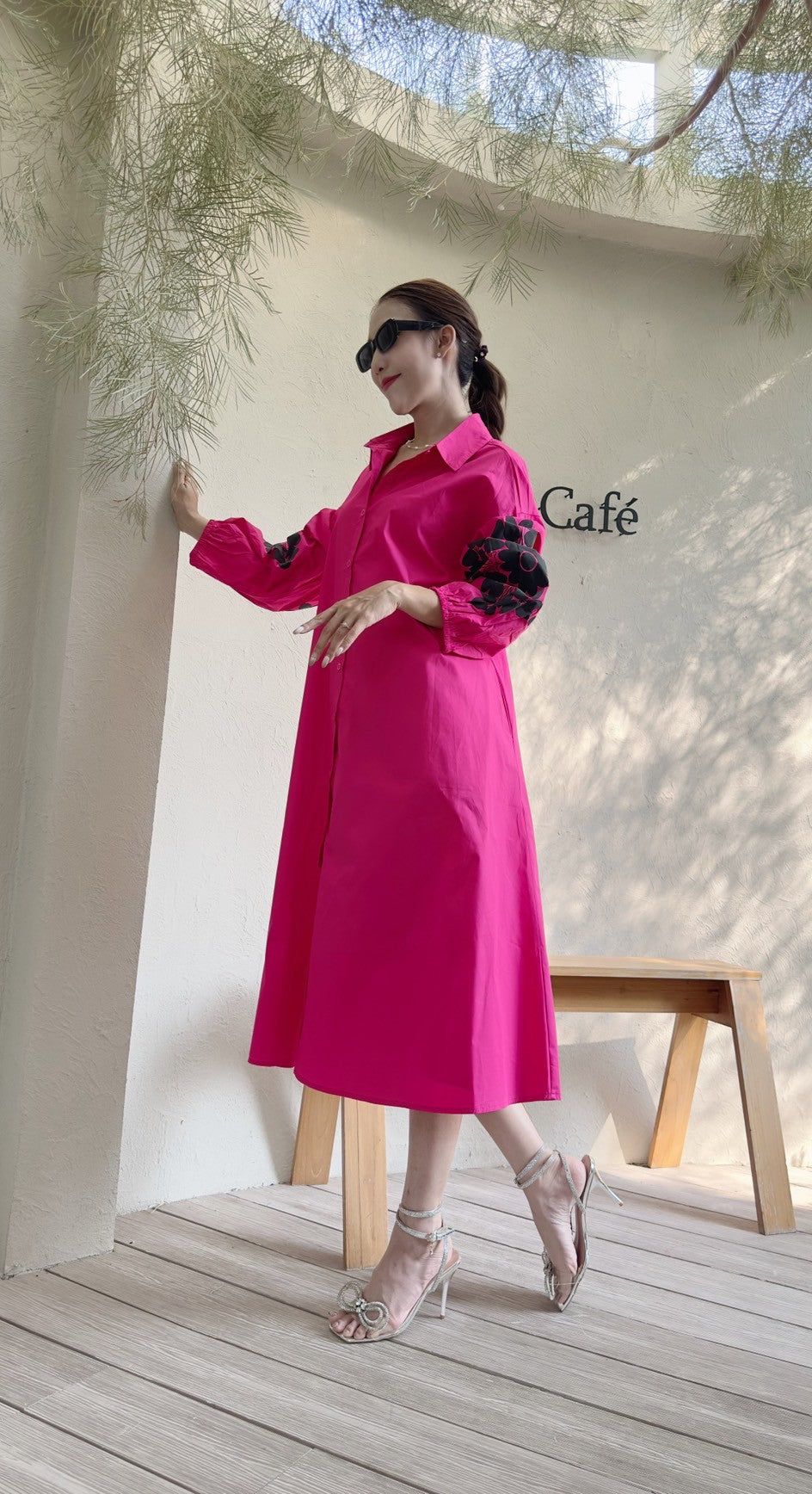 Hot Pink Embroidered Cotton Dress