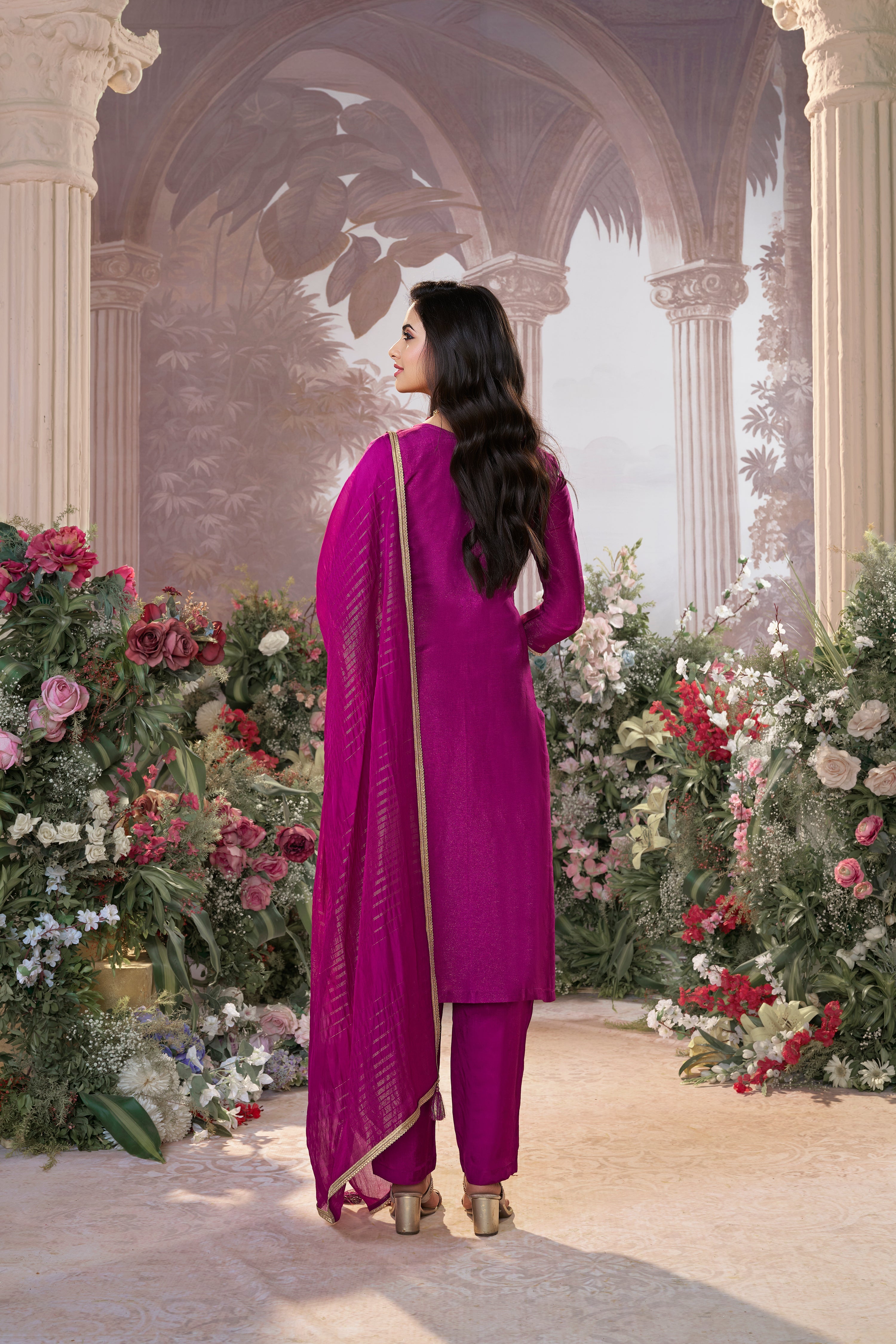 Tyrian Purple Embellished Premium Silk Pant Set