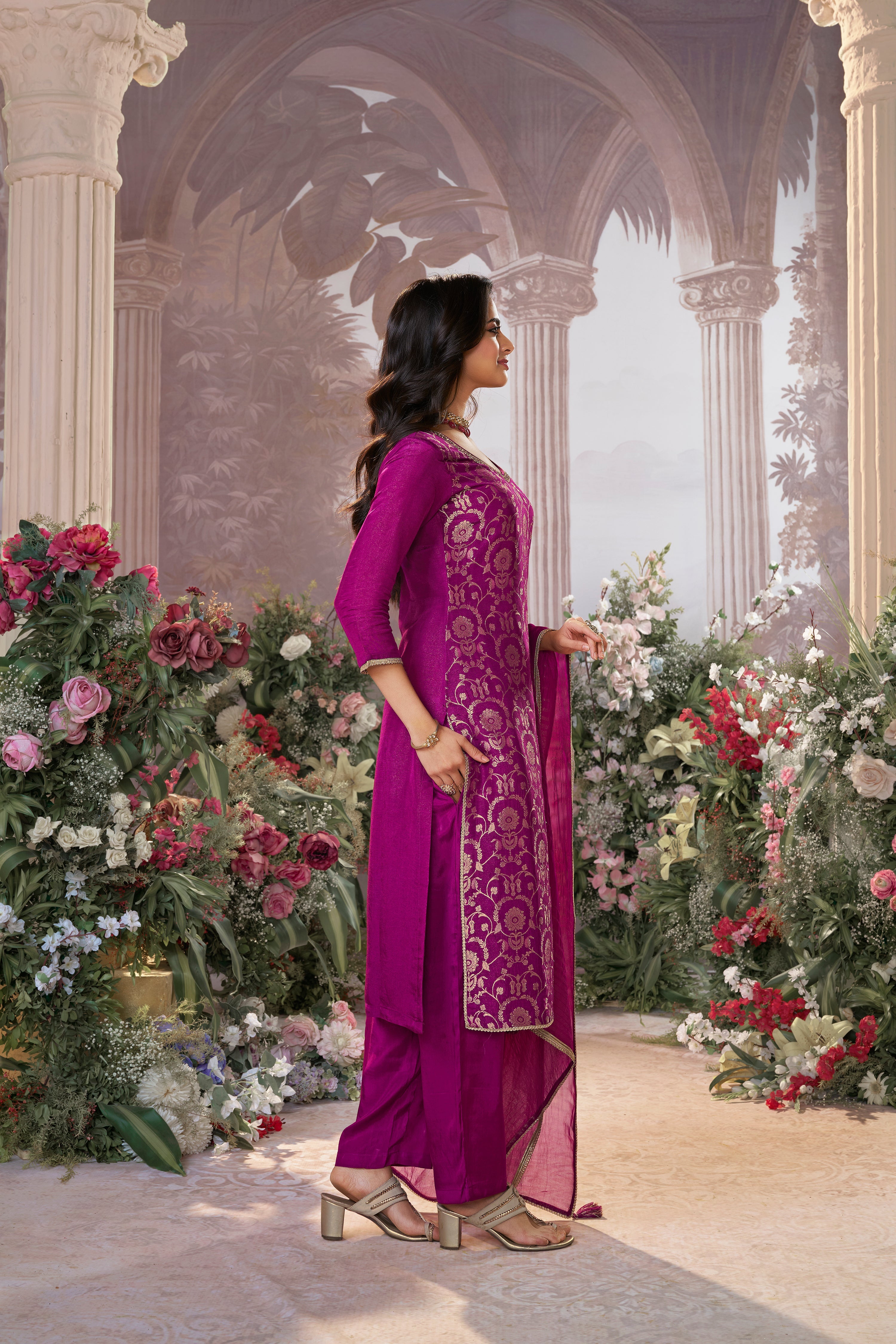 Tyrian Purple Embellished Premium Silk Pant Set