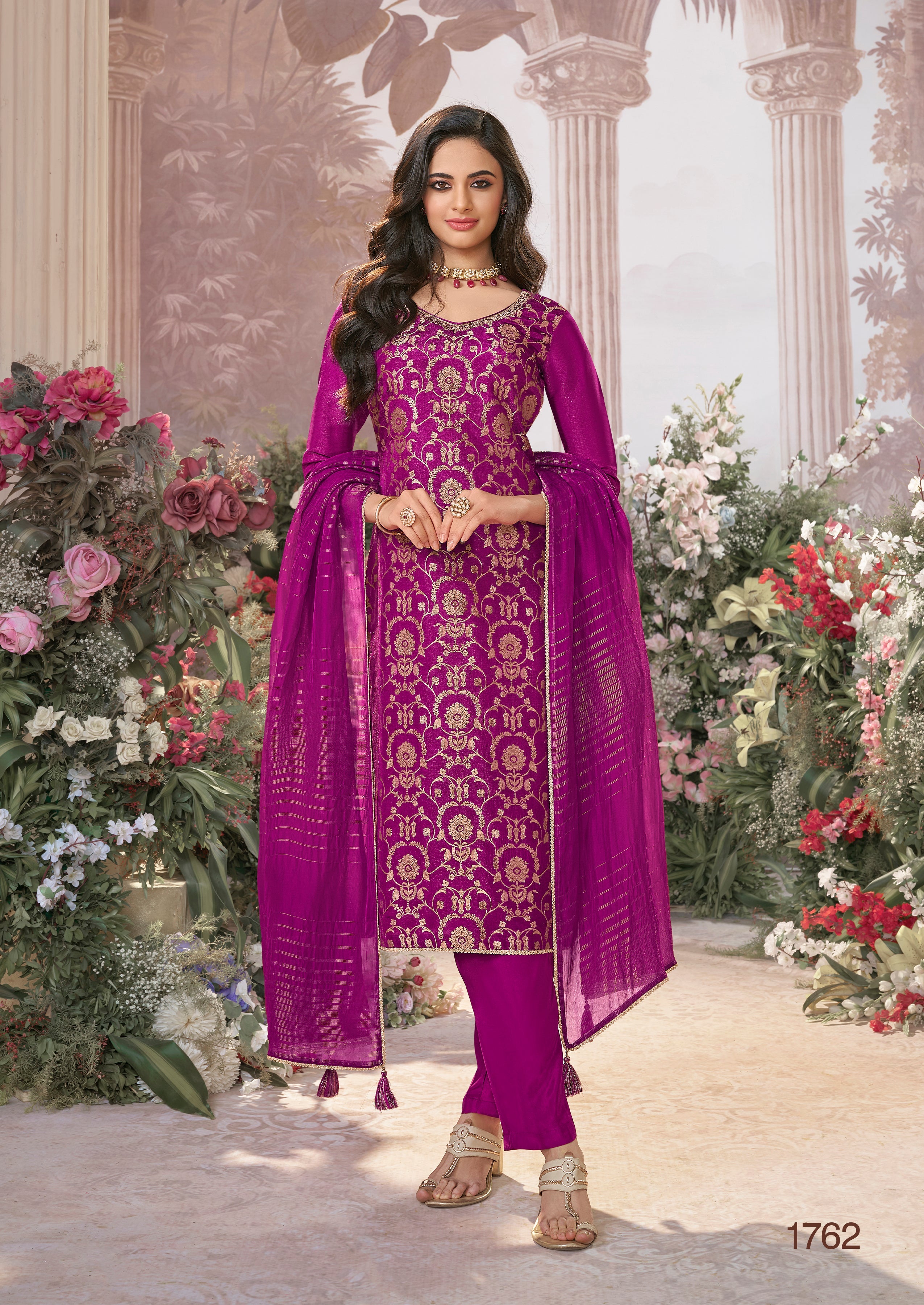 Tyrian Purple Embellished Premium Silk Pant Set
