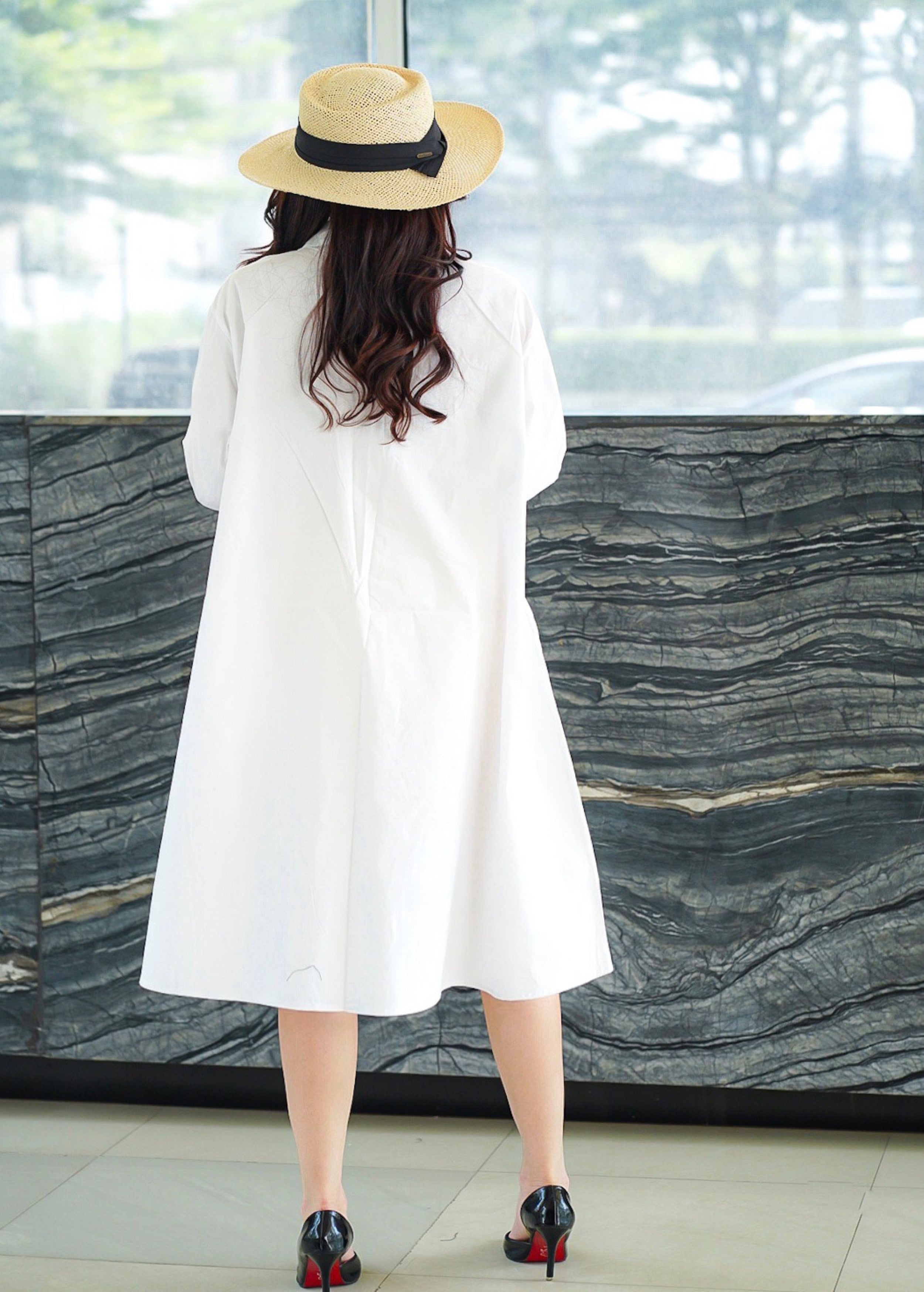 White Geometric Printed Cotton Dress