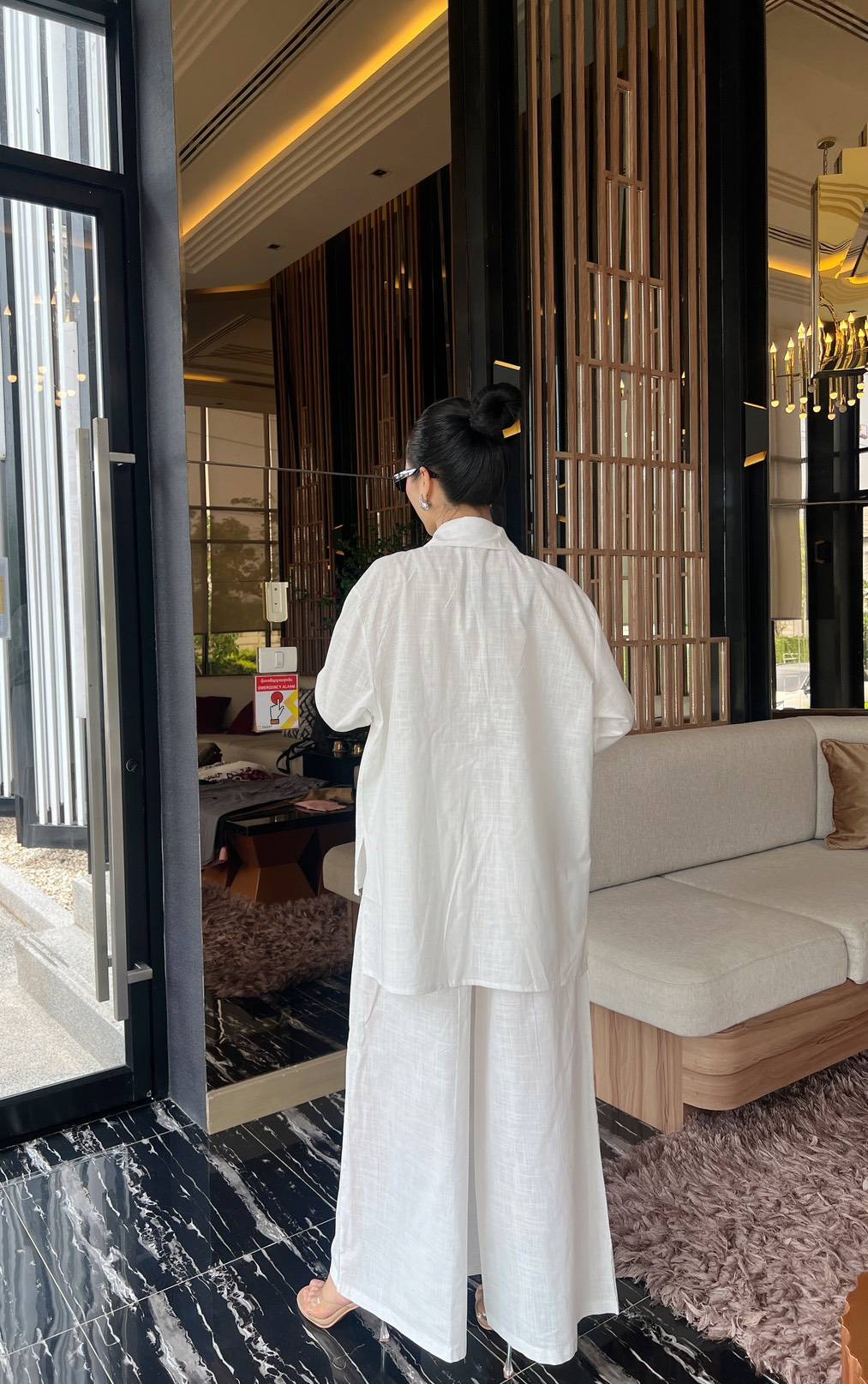 White Button-Detail Organic Cotton Co-Ord Set