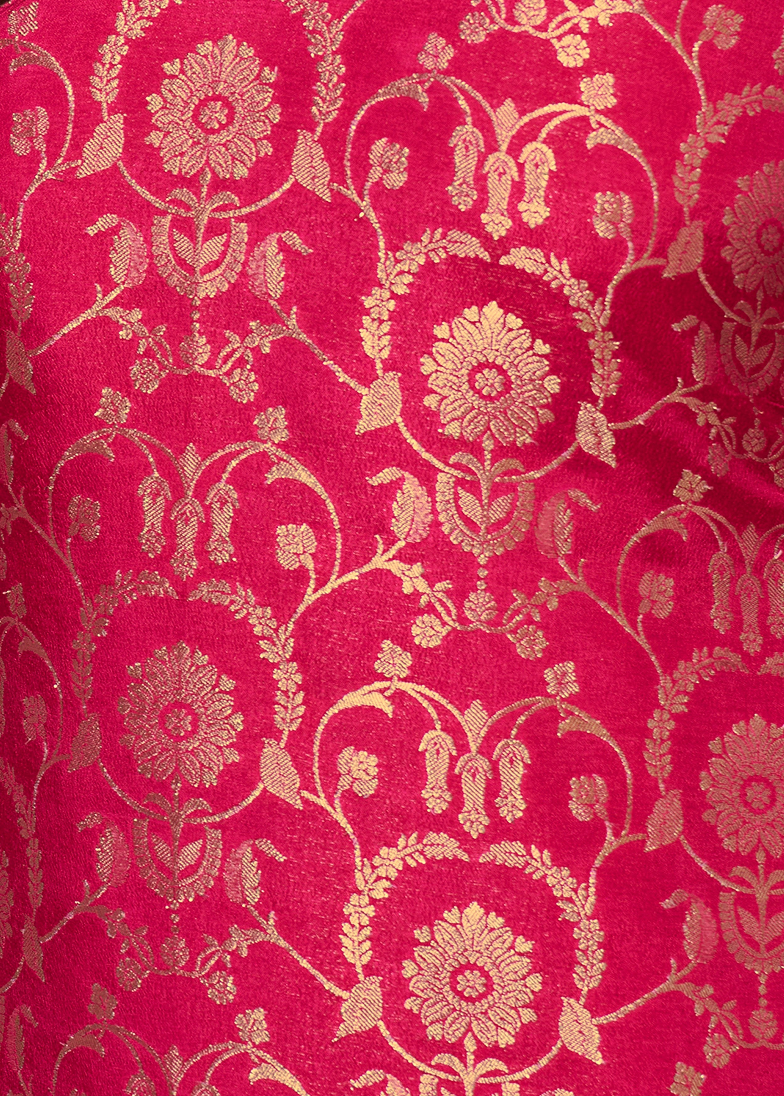 Hot Pink Embellished Brocade Silk Pant Set