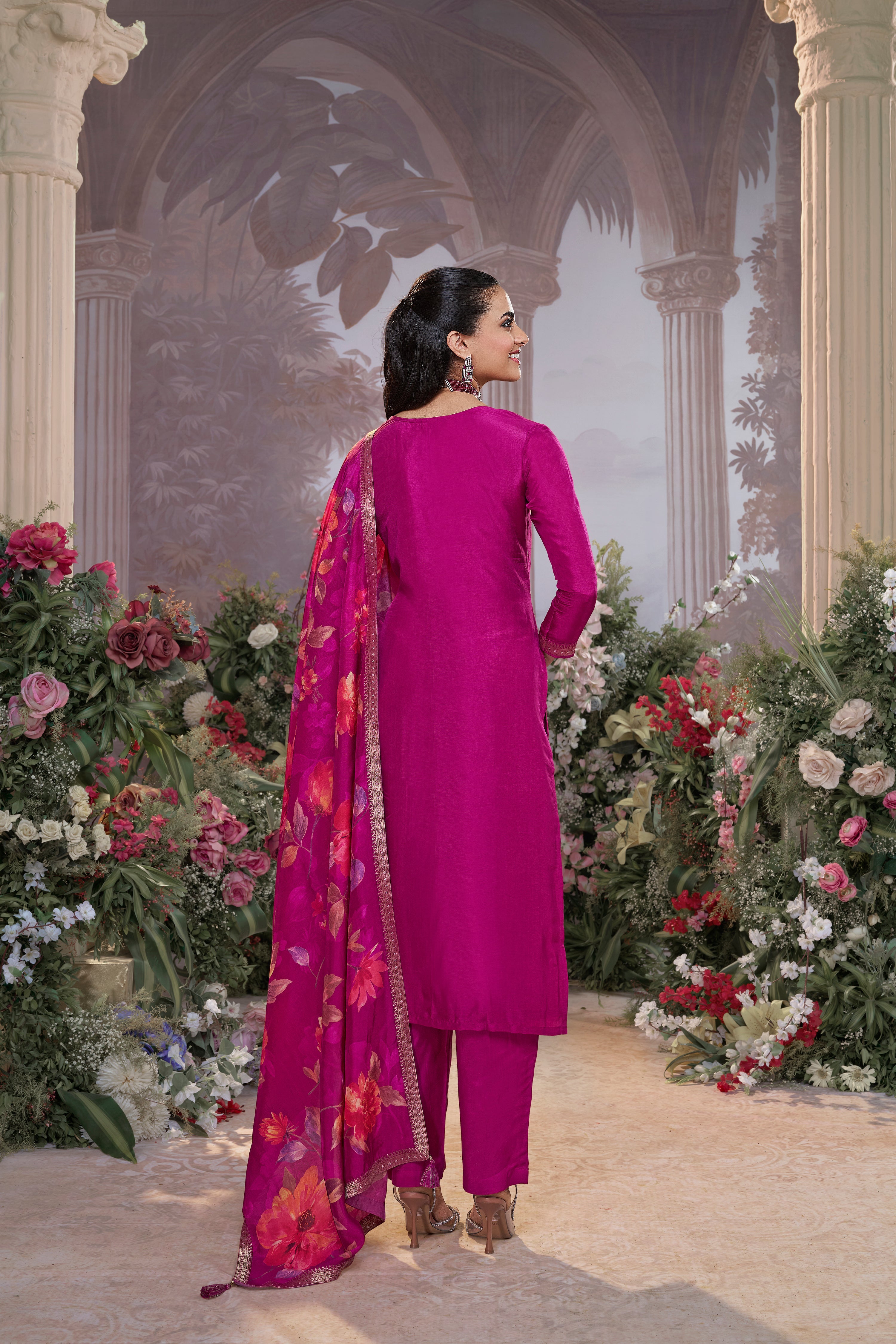 Dark Purple Embellished Premium Silk Pant Set