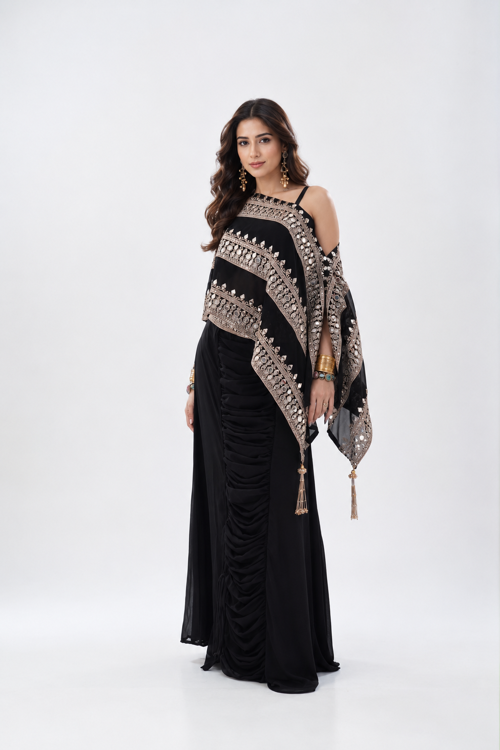 Majestic Black Embellished Georgette Silk Skirt Set