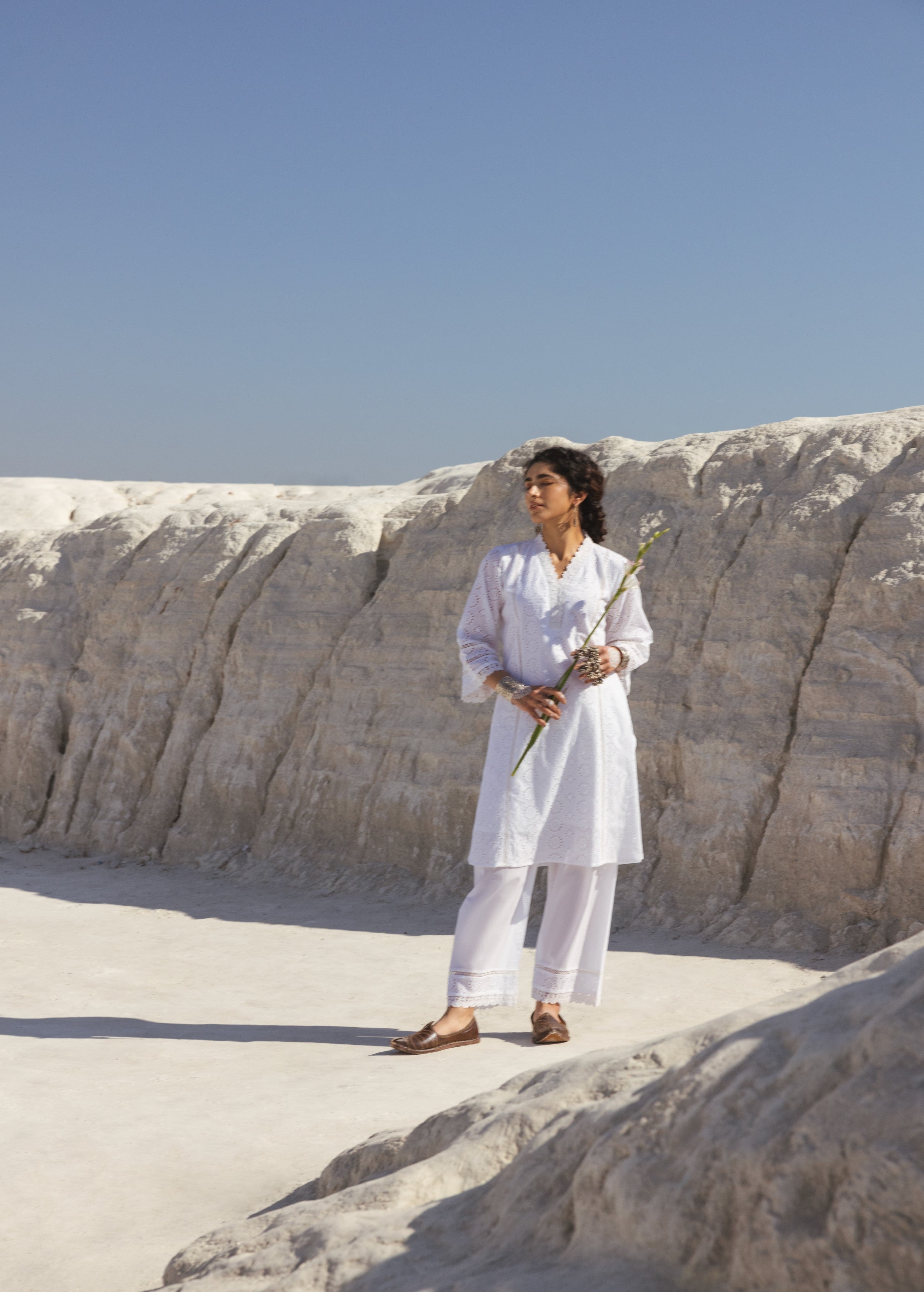 White Embroidered Organic Cotton Kurta Set