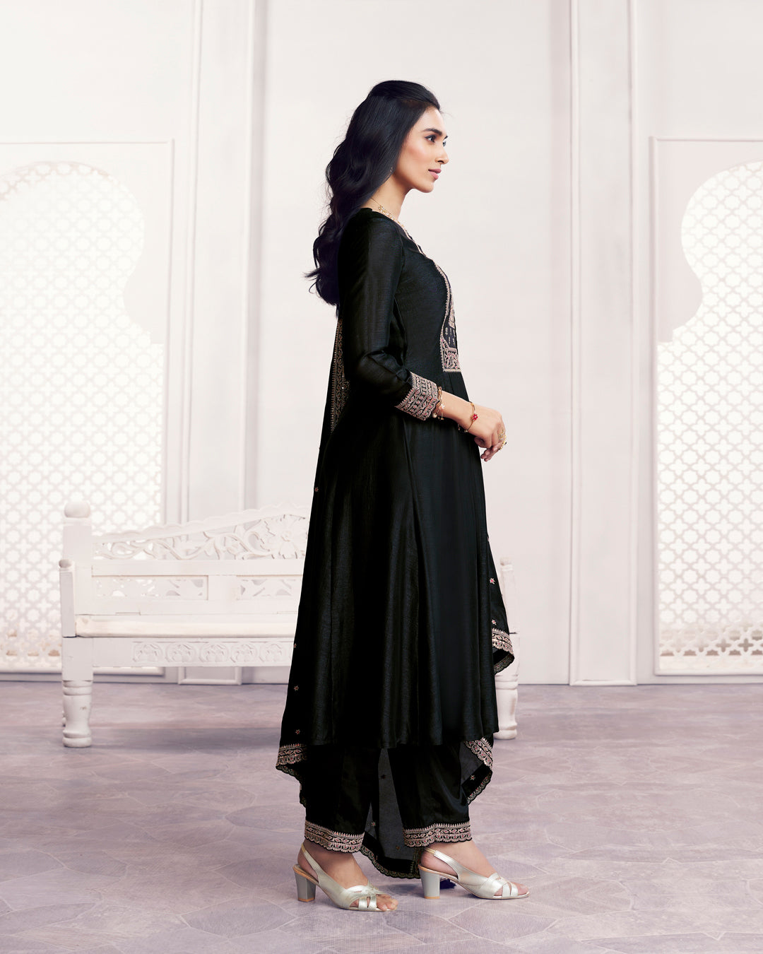 Onyx Gilded Embellished Vichitra Silk Anarkali Set